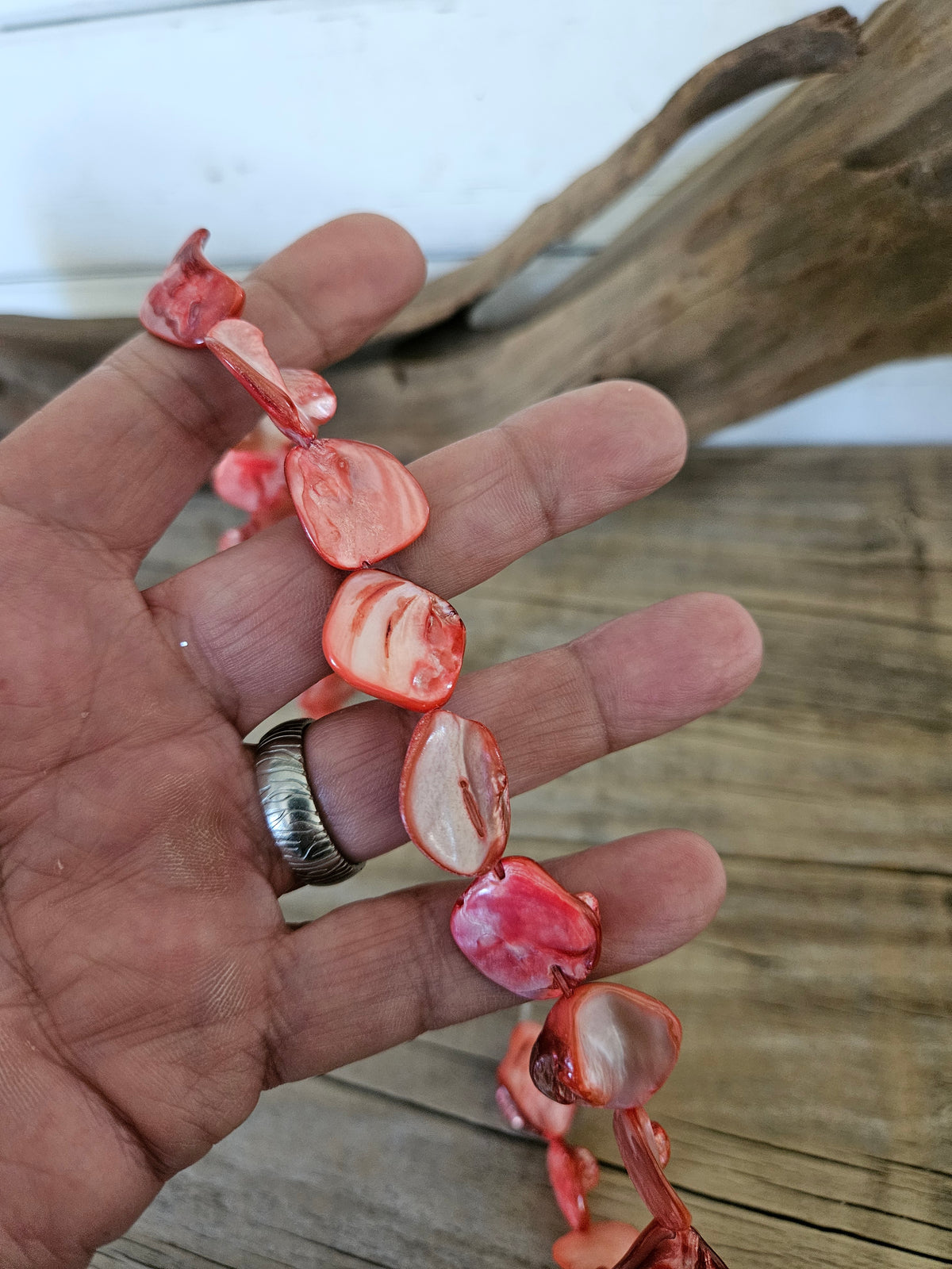 Salmon Pink Shell Beads - 13.5" Inch Strand