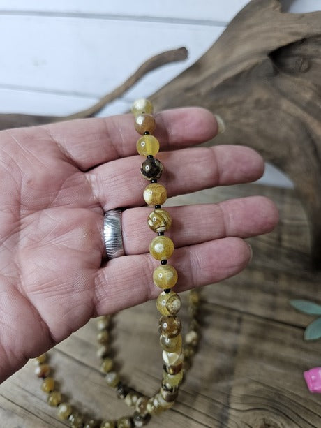 Boho Fire Agate Beaded Necklace 8mm - Healing Stone