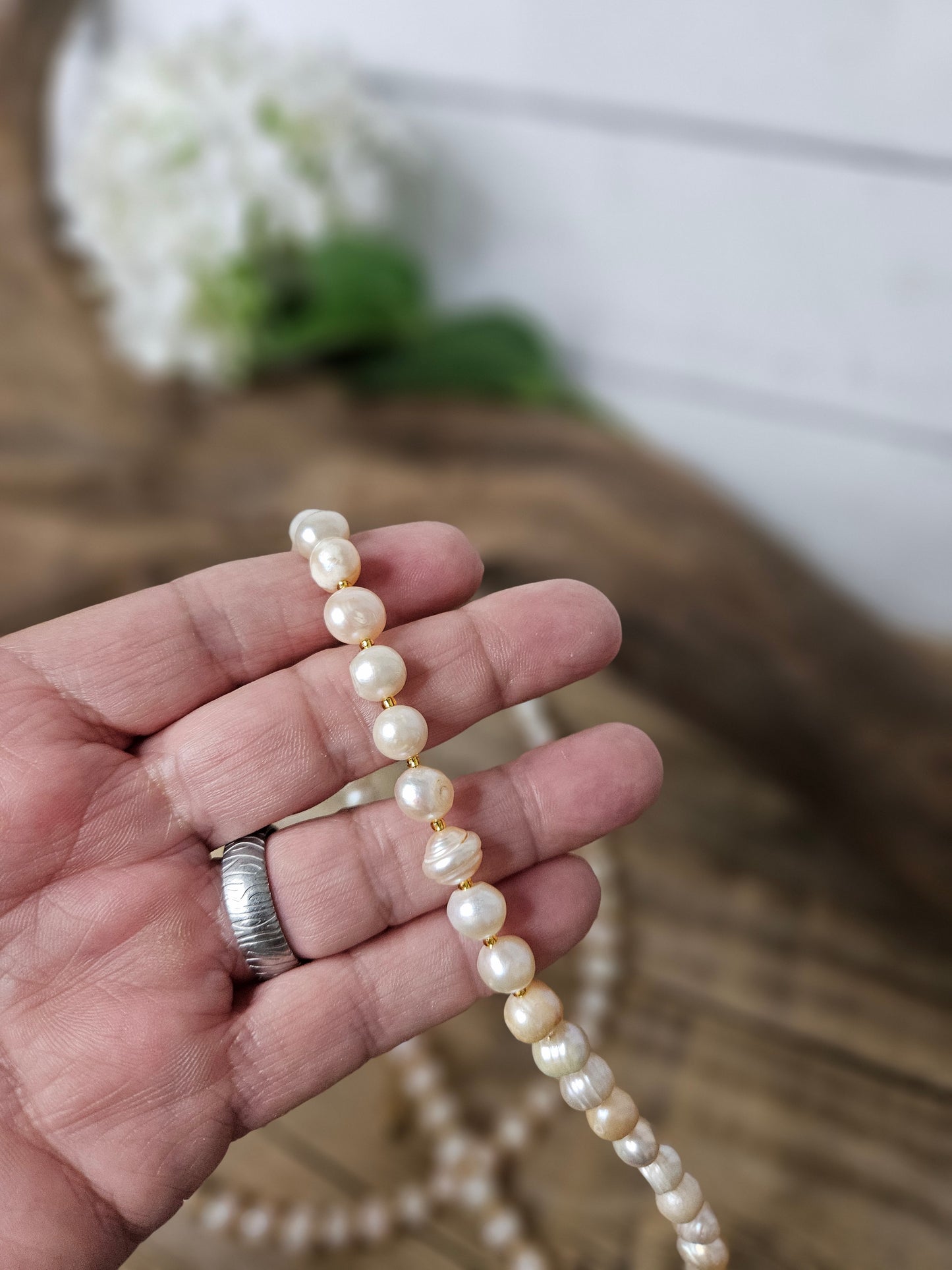 Peach Color Freshwater Pearl Beaded Necklace