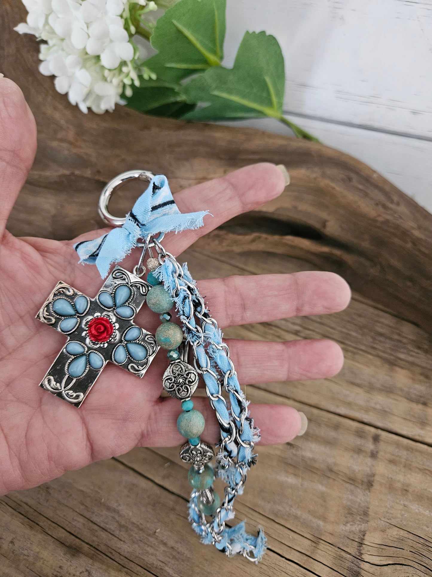 Southwestern Inspired Blue Cross & Magnesite Bandana Purse Charm