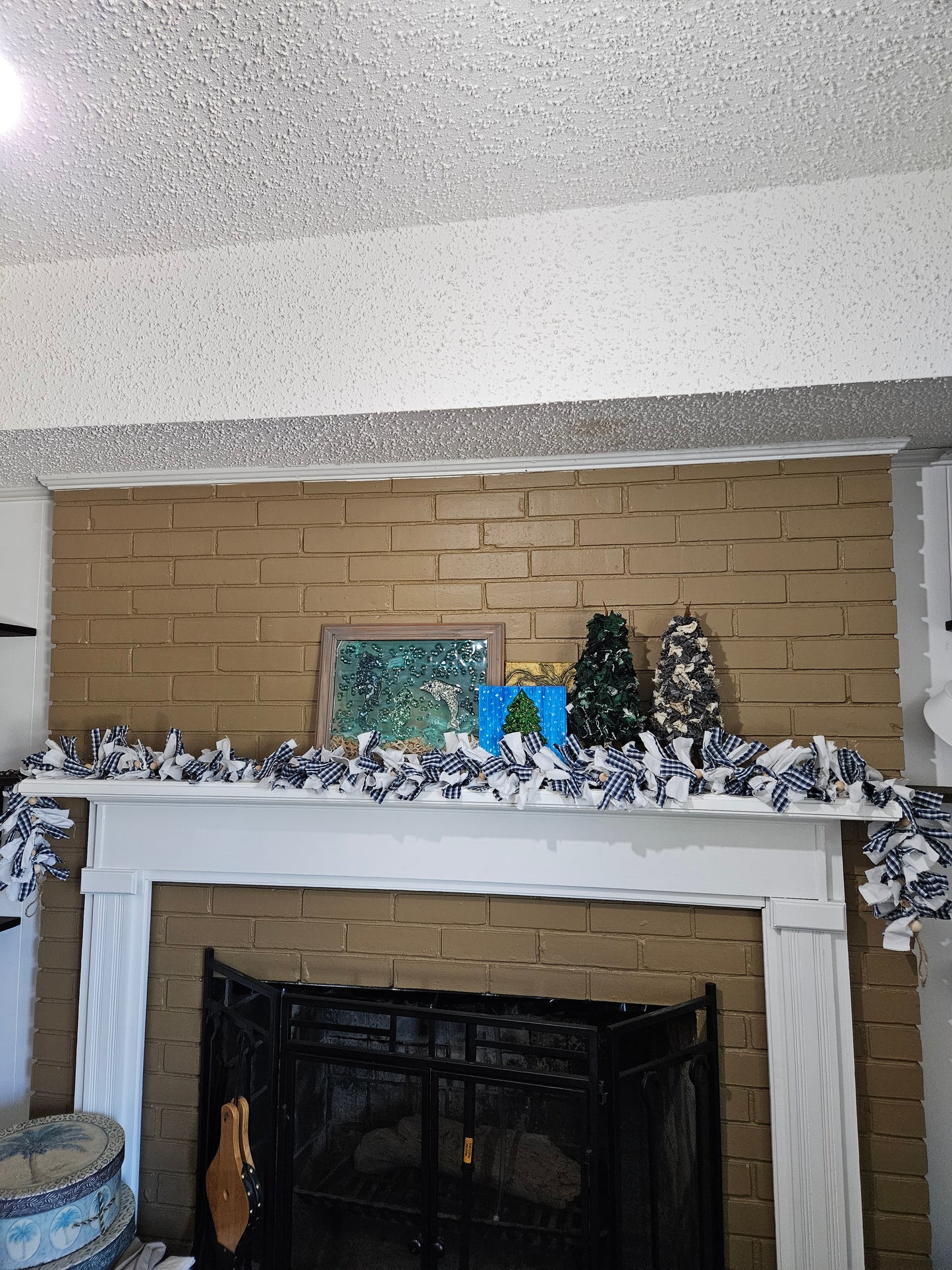 Boho Chic Primitive Farmhouse blue /white Garland ,long Mantel Garland ,Home Décor