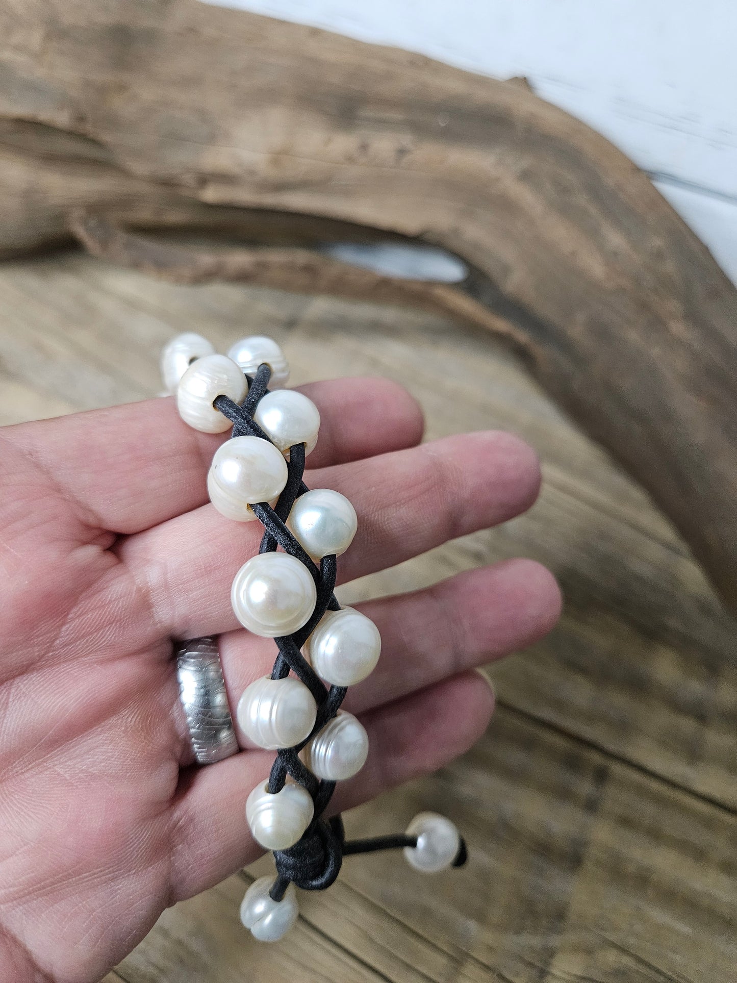 Braided Pearl on Leather Bracelet -Perfect Gift