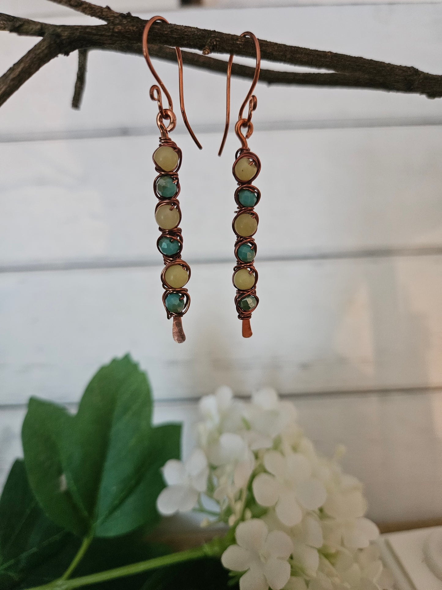 Copper Turquoise Color Sparkle Wire wrapped Dangle Earrings