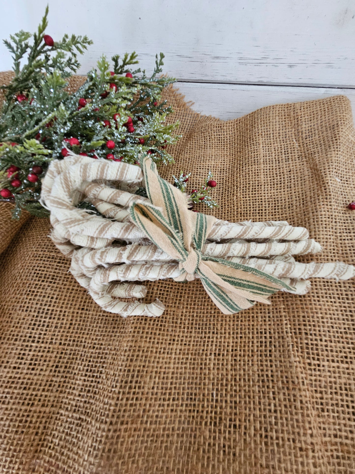 Handmade Ticking Fabric Candy Canes - Primitive Christmas Bowl Fillers, Set of 12