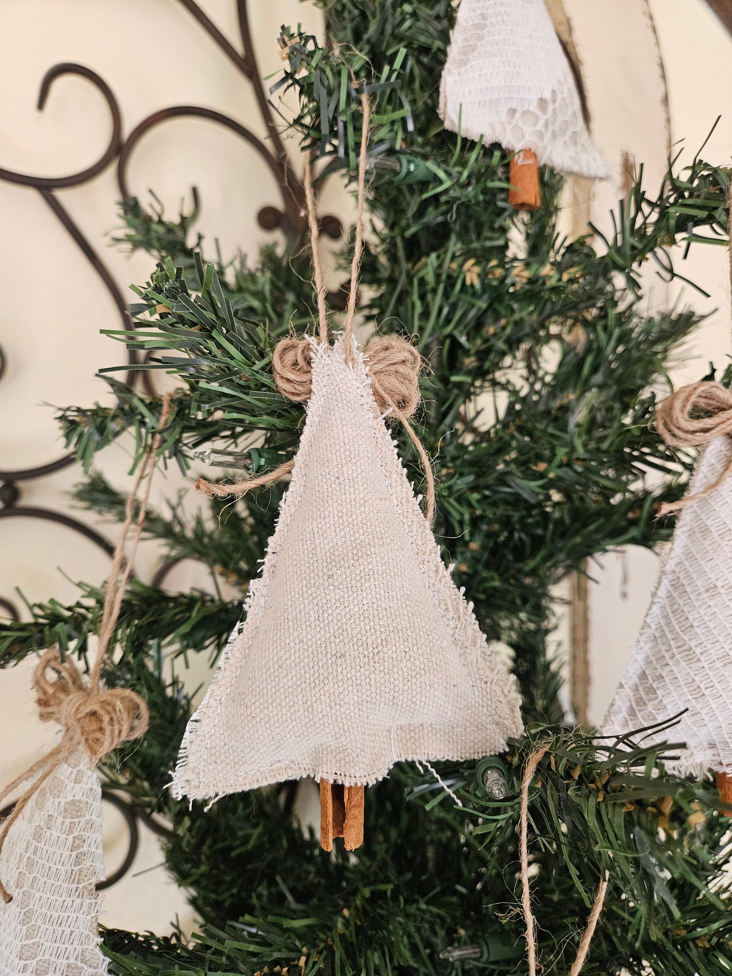 Country Farmhouse Chic Lace Christmas Tree Ornaments set of 6