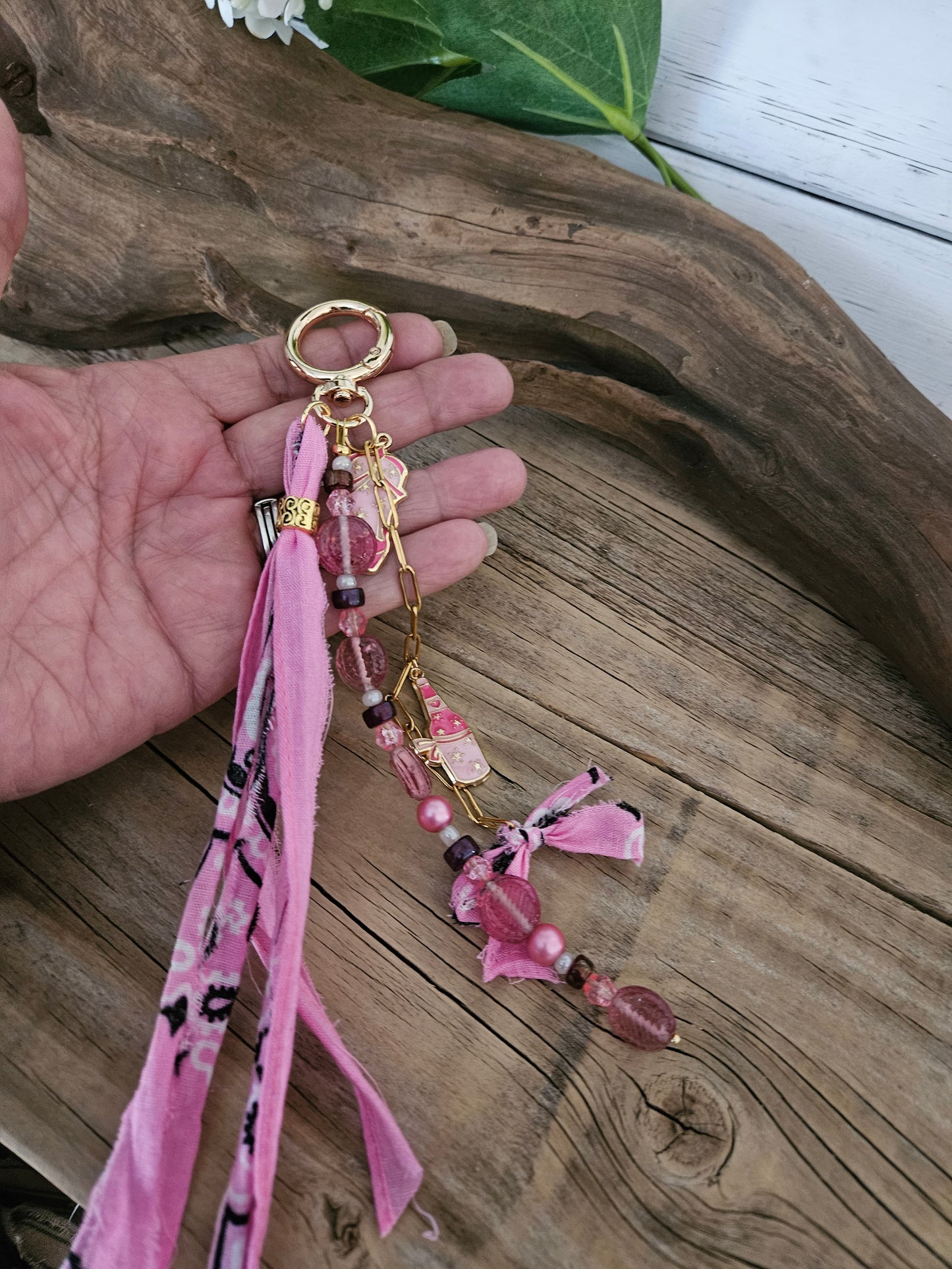 Southwestern Inspired Long Pink Cowgirl Purse Charm with Tassel