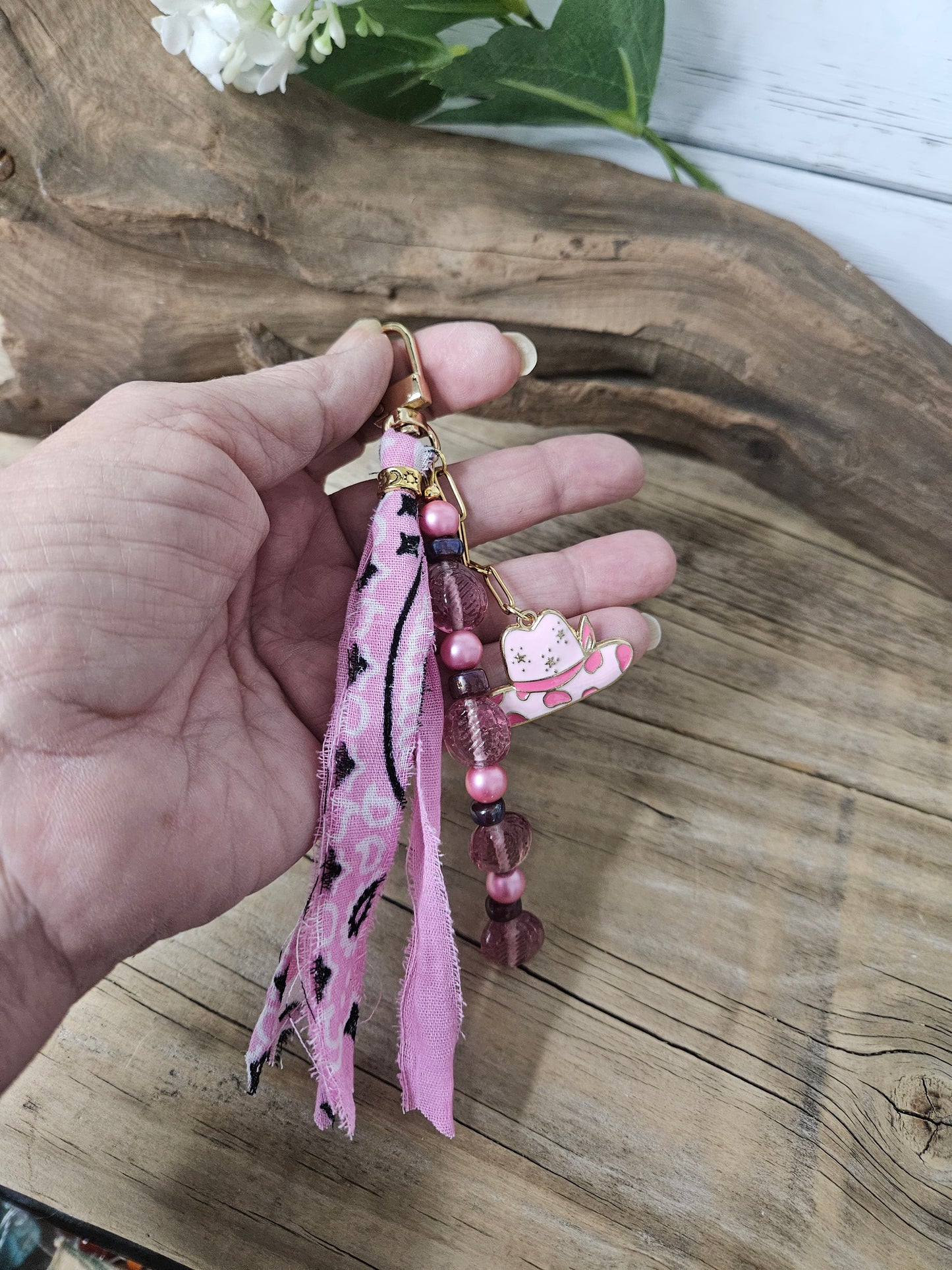 Southwestern Inspired Pink Cowgirl Purse Charm with Tassel