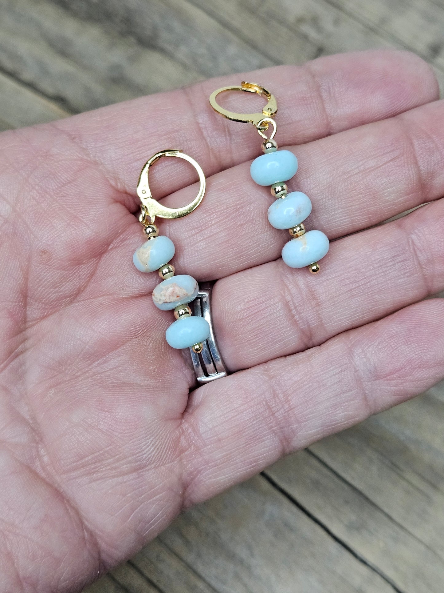 Blue Snake Skin Jasper Gold Dangle Earrings