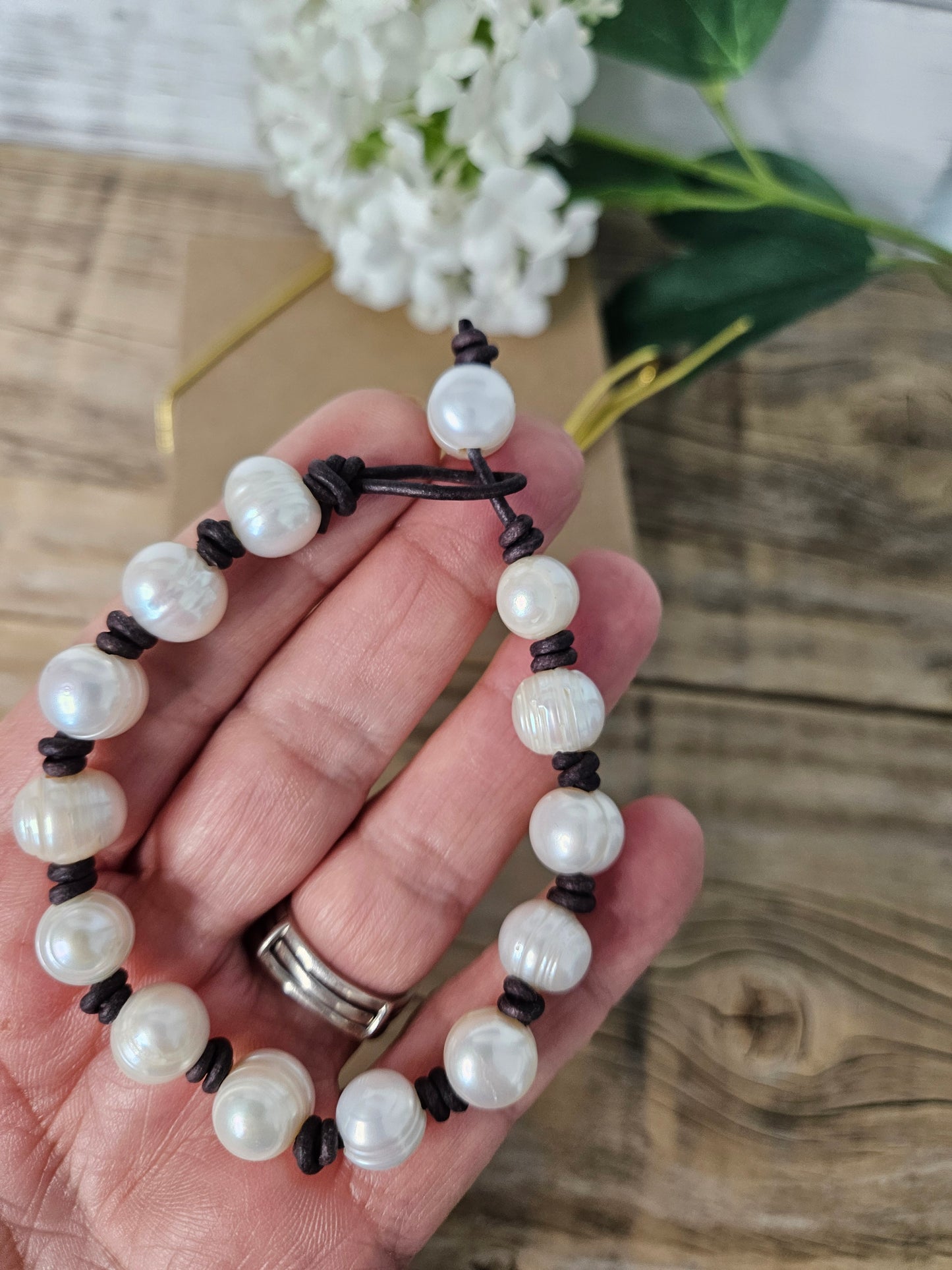 Boho Beach Knotted Freshwater Pearl Leather Bracelet