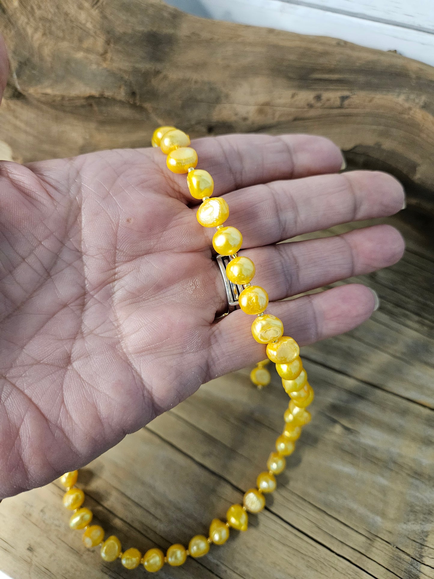 Yellow Blister Freshwater Pearl Necklace with Dangle Earring Set