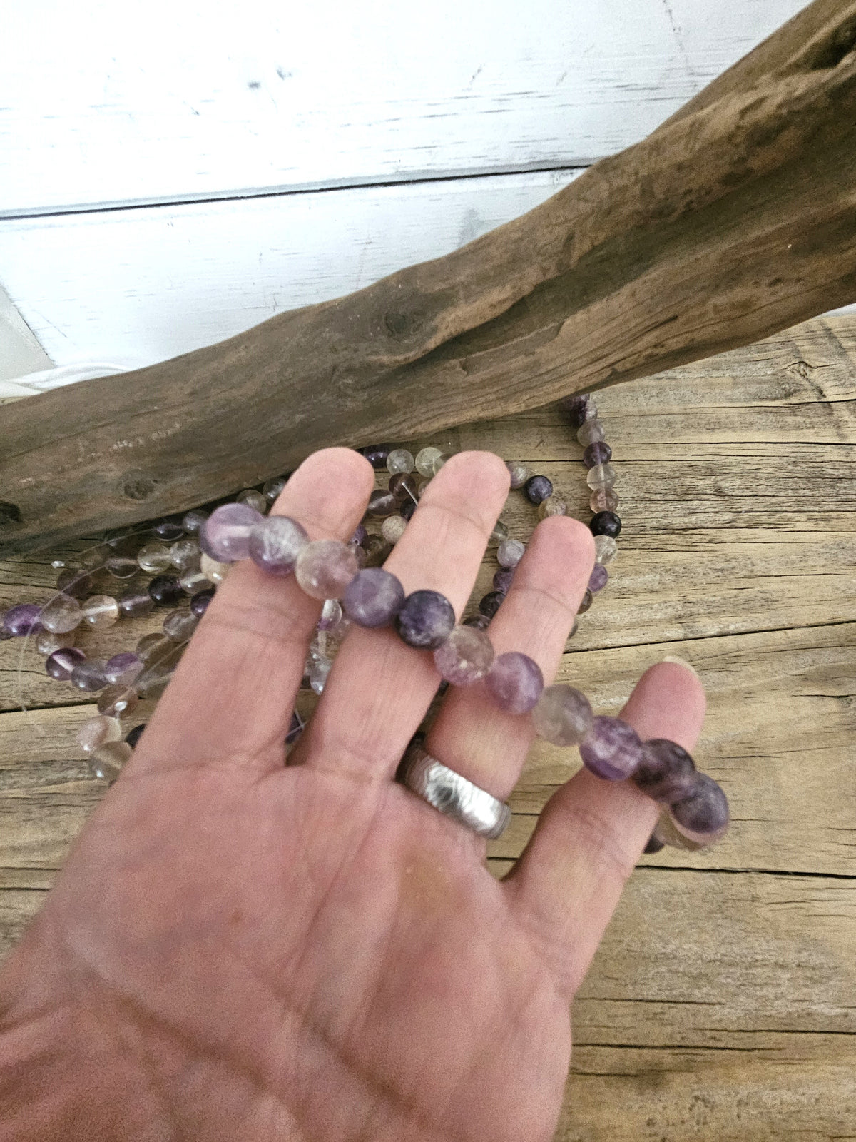 Natural Rainbow Fluorite -semi polished 10mm round Stone Beads