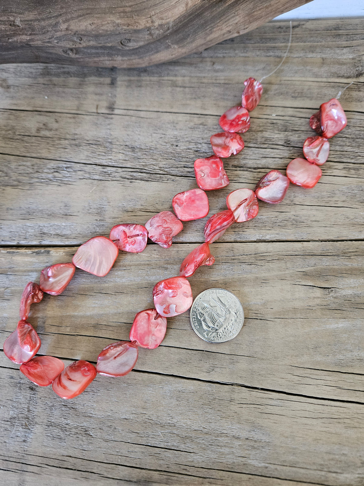 Salmon Pink Shell Beads - 13.5" Inch Strand