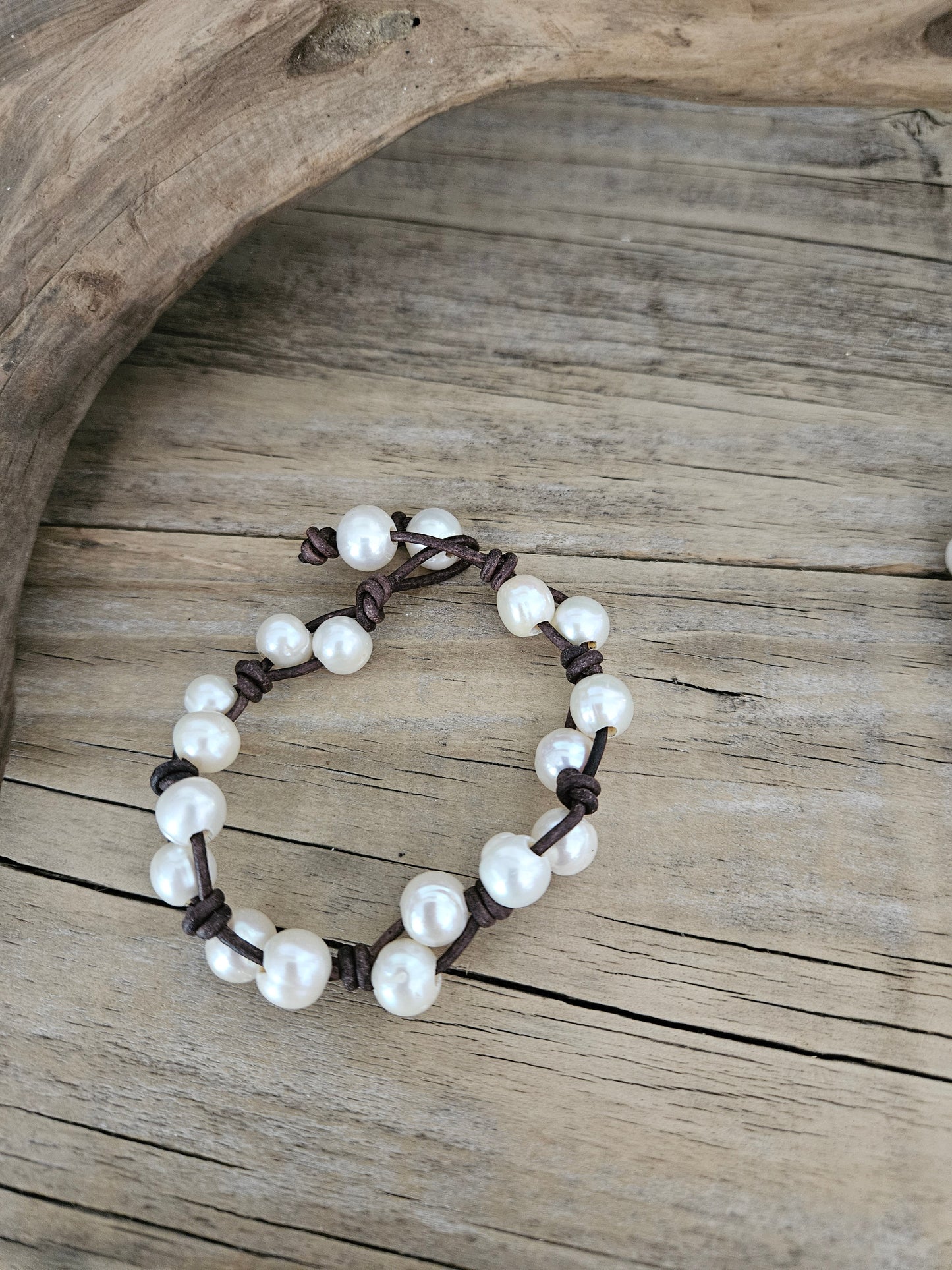 Boho Leather Freshwater Pearl Double Row Bracelet