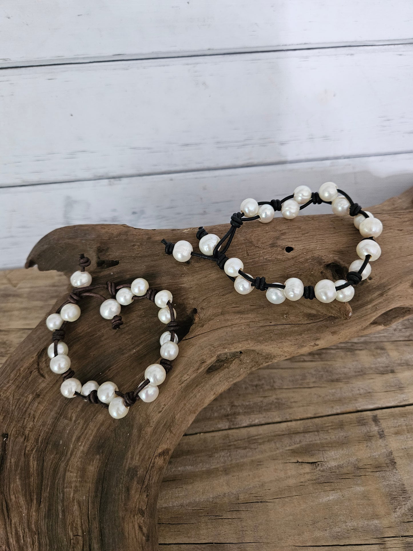 Boho Leather Freshwater Pearl Double Row Bracelet