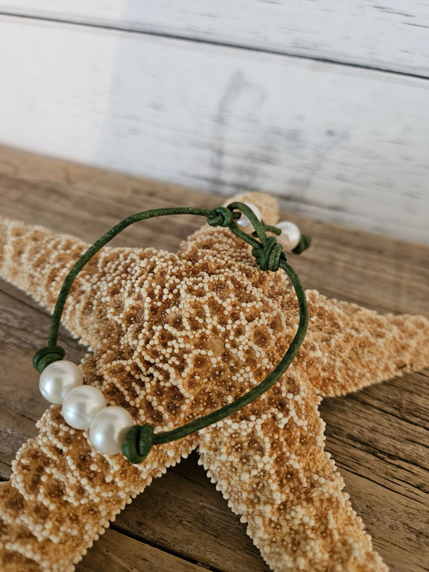 White Freshwater Pearl Leather Bracelet - Made in USA