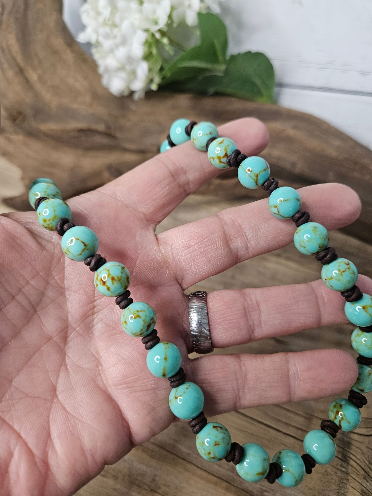 Knotted Turquoise Blue Jasper Leather Necklace & Earring Set | Boho Anytime Gift