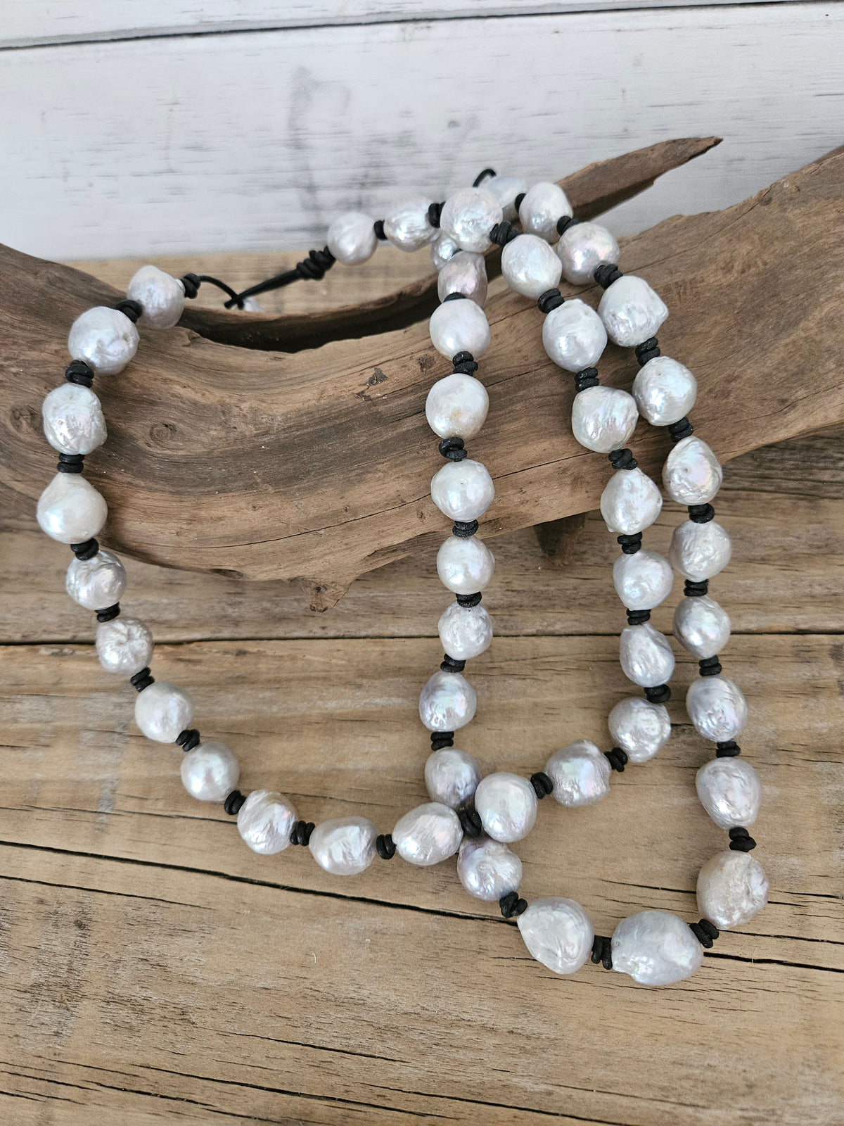Leather Pearl Large grey Bumpy Baroque Pearl Necklace