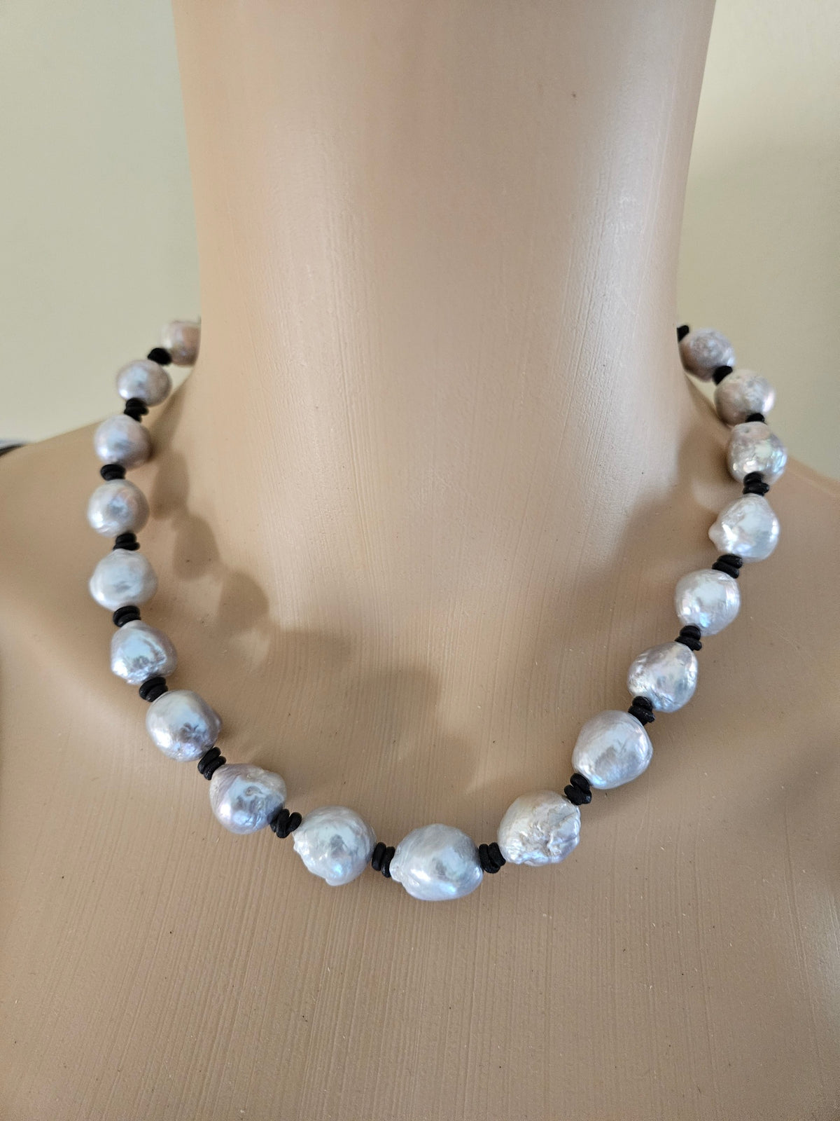 Leather Pearl Large grey Bumpy Baroque Pearl Necklace