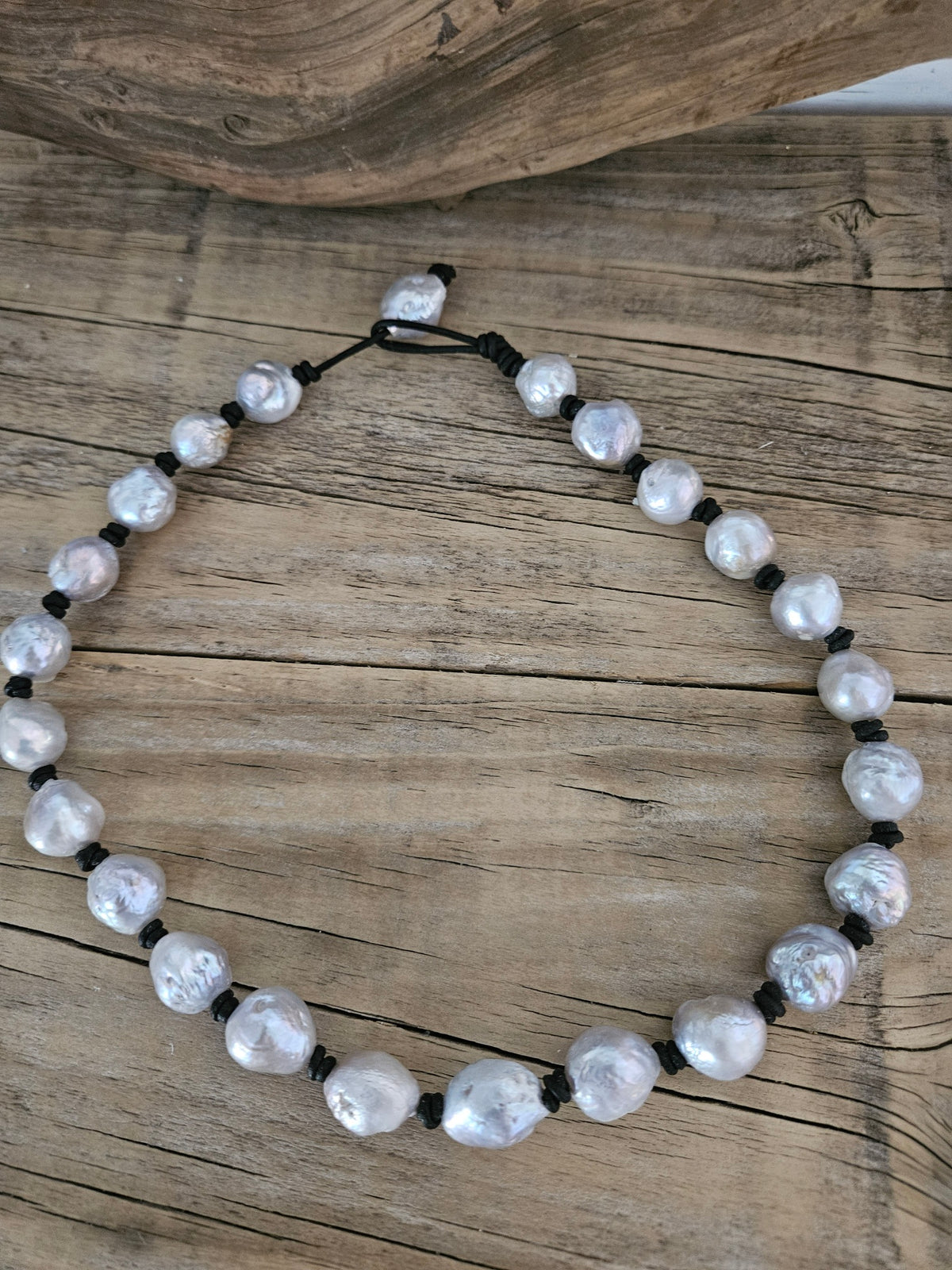 Leather Pearl Large grey Bumpy Baroque Pearl Necklace