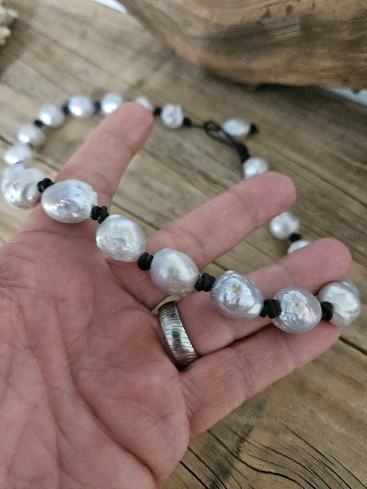 Leather Pearl Large grey Bumpy Baroque Pearl Necklace