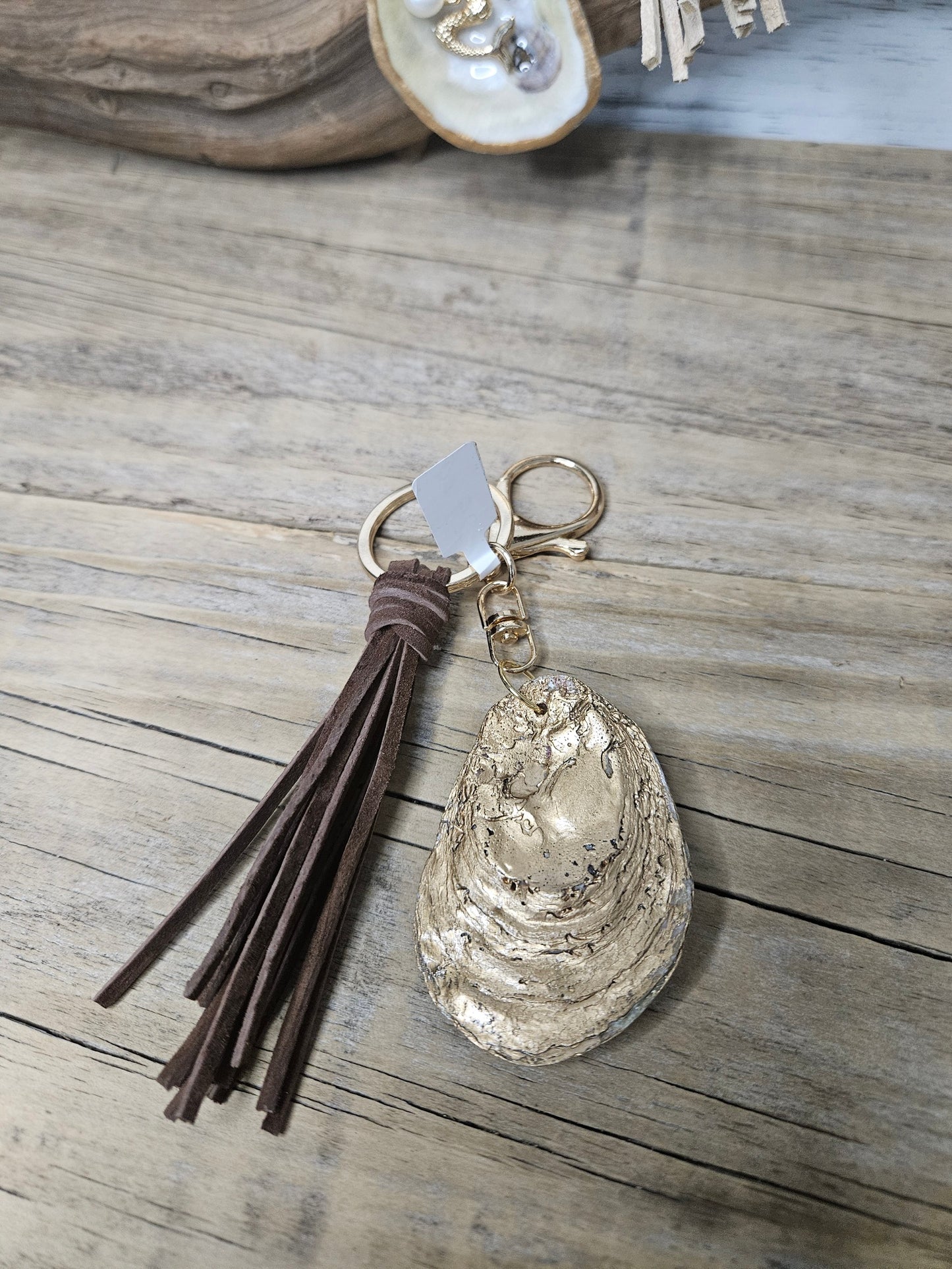 Mermaid Oyster Shell Tassel Keychain | Coastal Boho Purse Charm