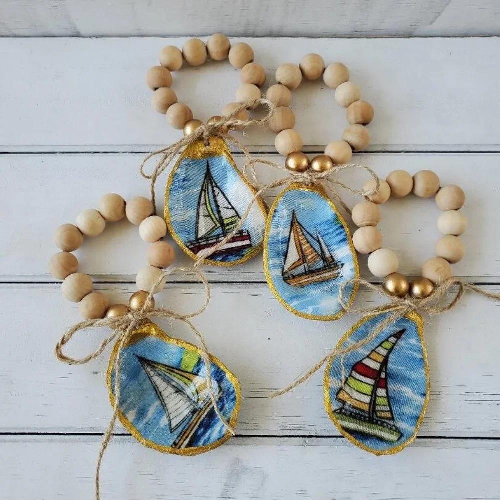 Decoupage Oyster Shell Sailboat Nautical Napkin Rings
