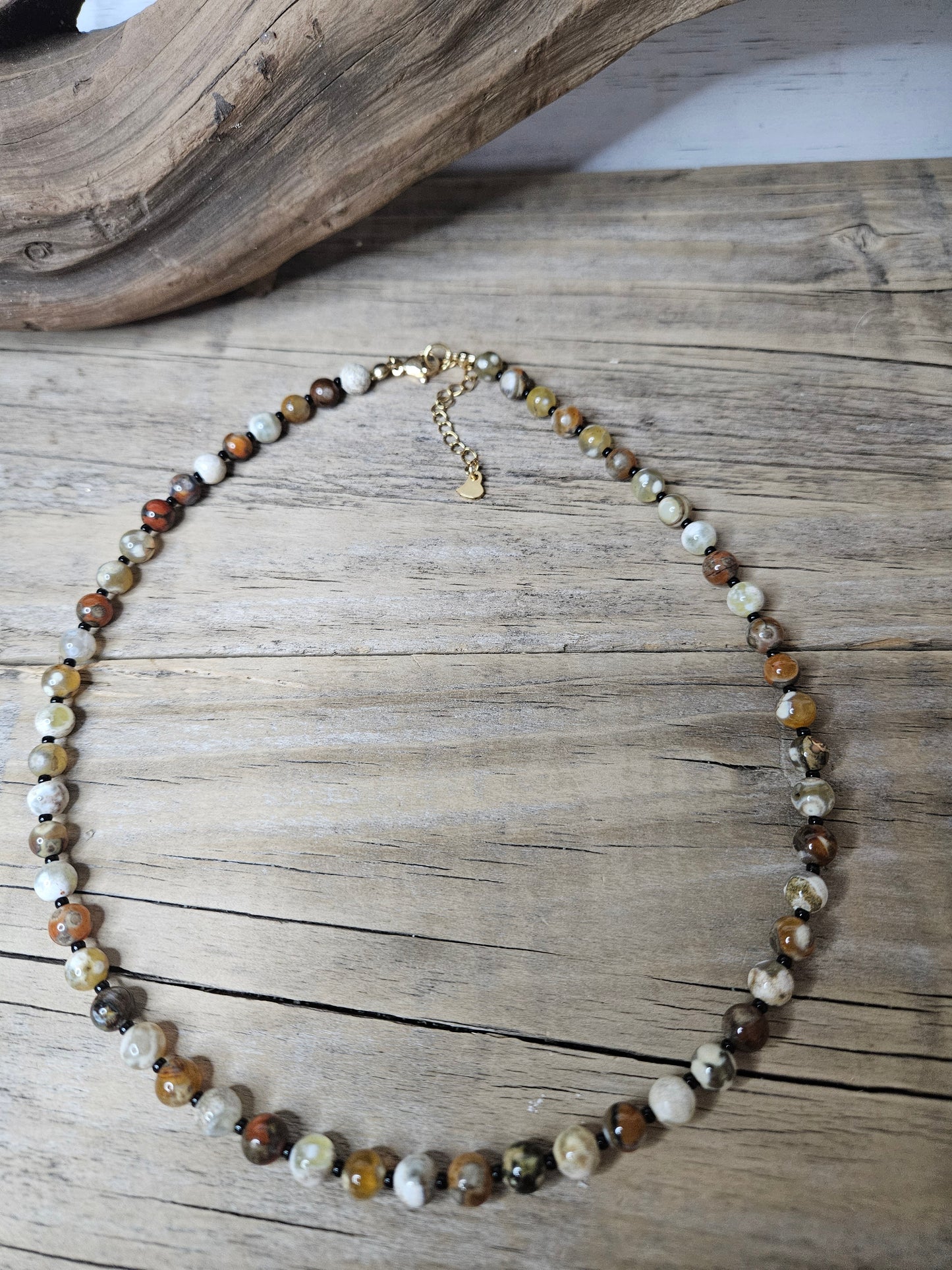 Boho Chic Fire Agate Beaded Necklace 6mm – Healing Stone