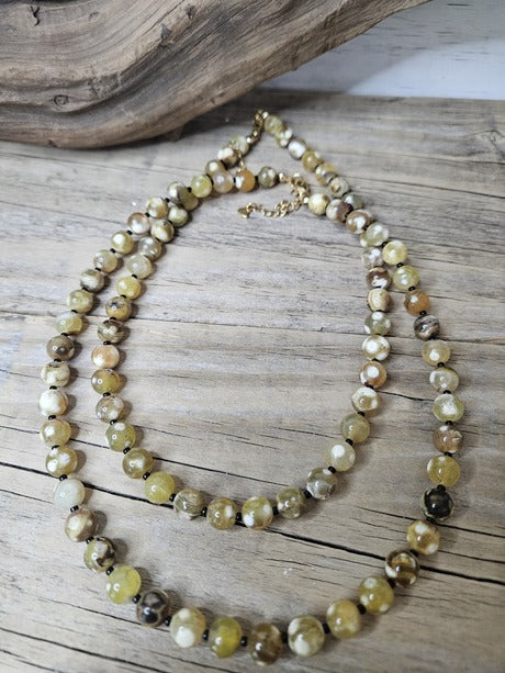 Boho Fire Agate Beaded Necklace 8mm - Healing Stone