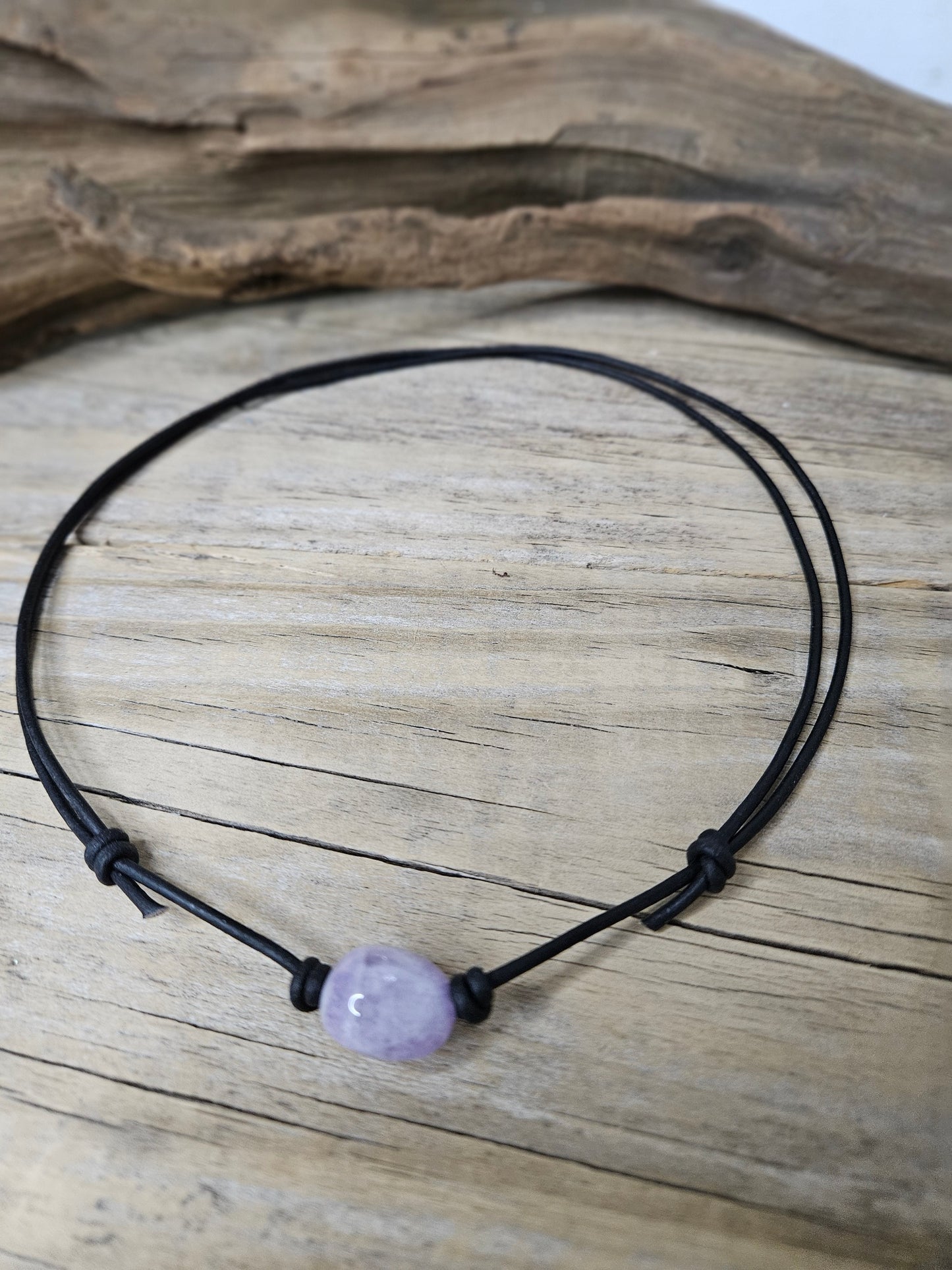 Amethyst Gemstone Nugget Choker on Leather