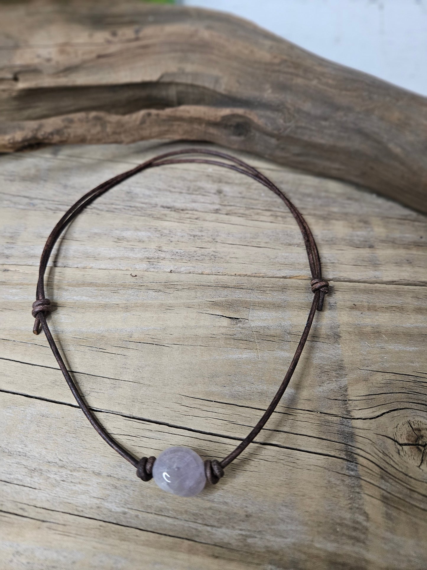 Amethyst Gemstone Nugget Choker on Leather