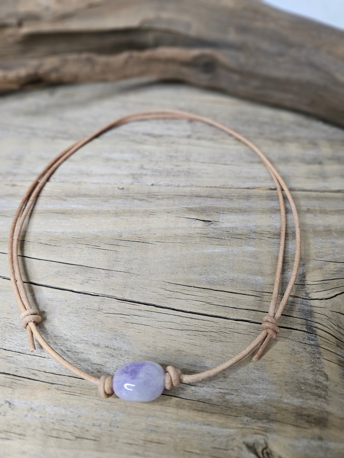 Amethyst Gemstone Nugget Choker on Leather