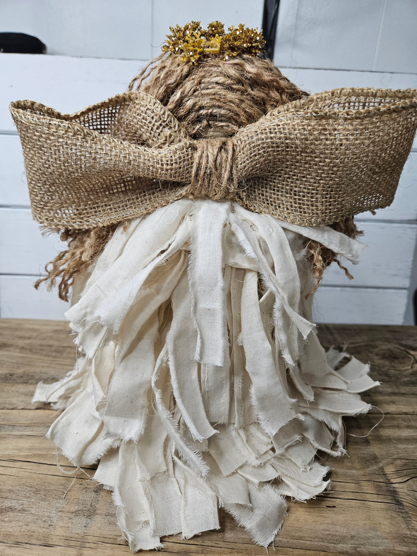 Handmade Rag Angel Christmas Tree Topper – Cream Muslin, Boho Farmhouse