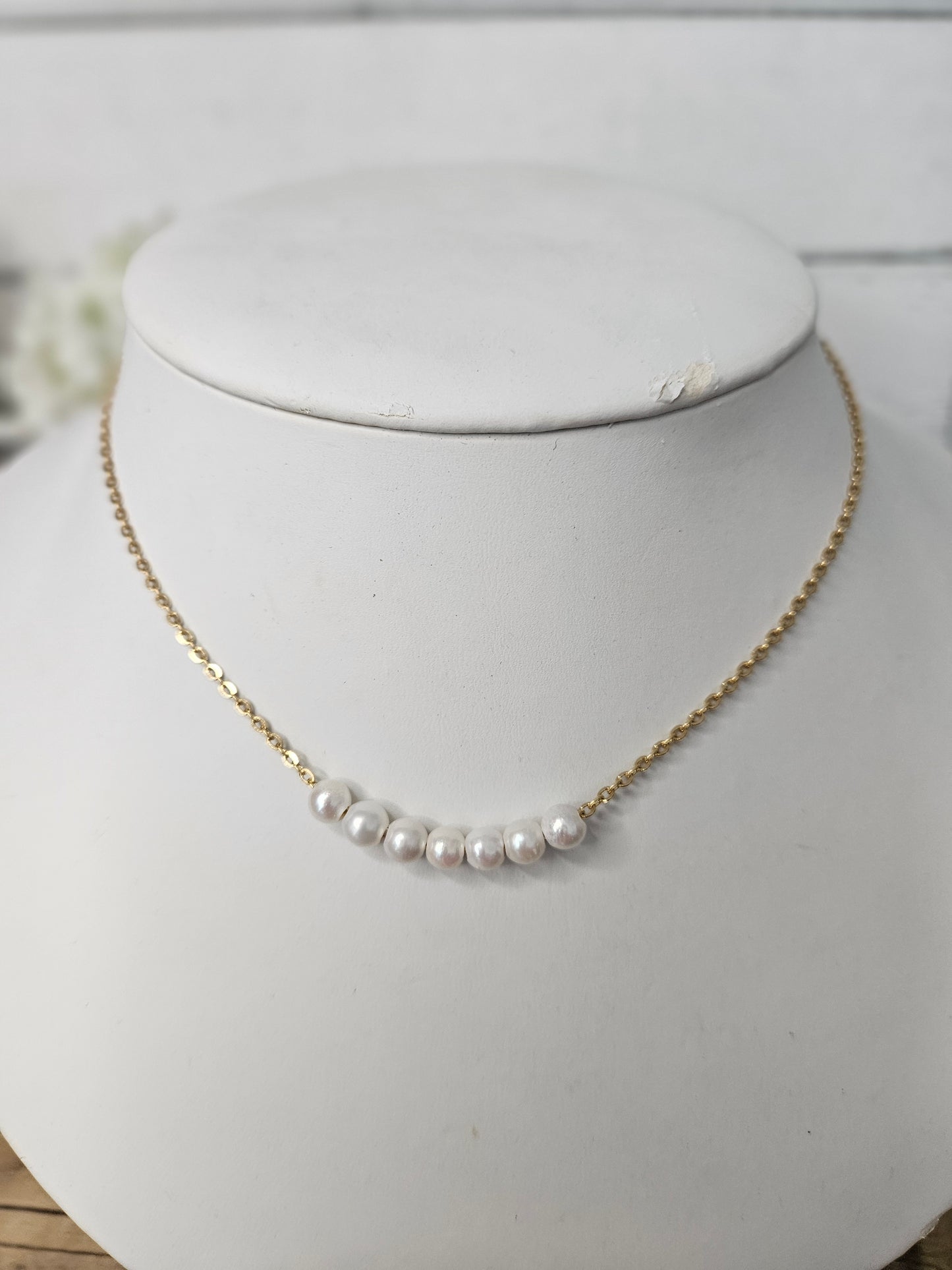 Floating Freshwater White Pearl Necklace on Gold Chain