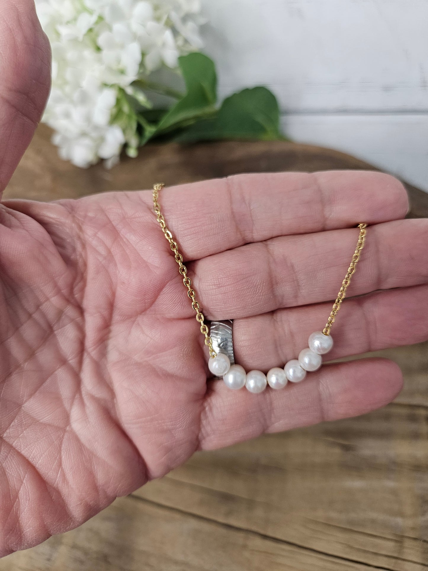 Floating Freshwater White Pearl Necklace on Gold Chain