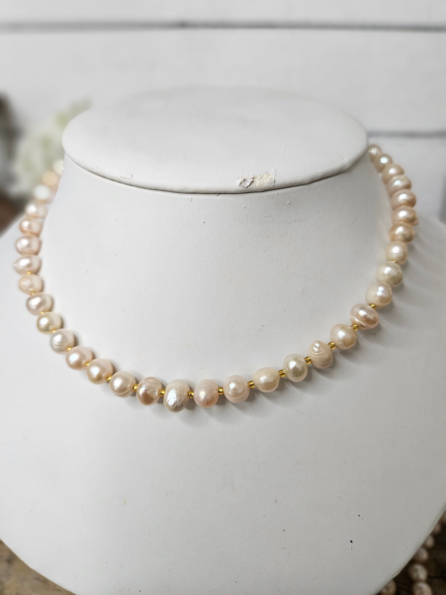 Peach Color Freshwater Pearl Beaded Necklace