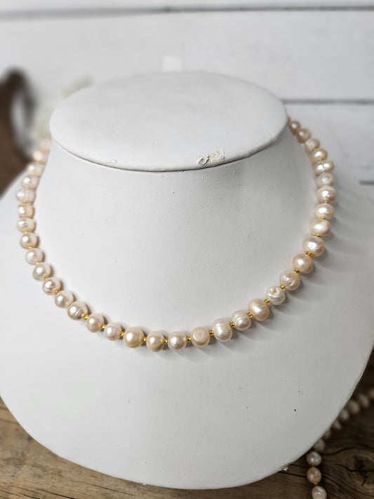 Peach Color Freshwater Pearl Beaded Necklace