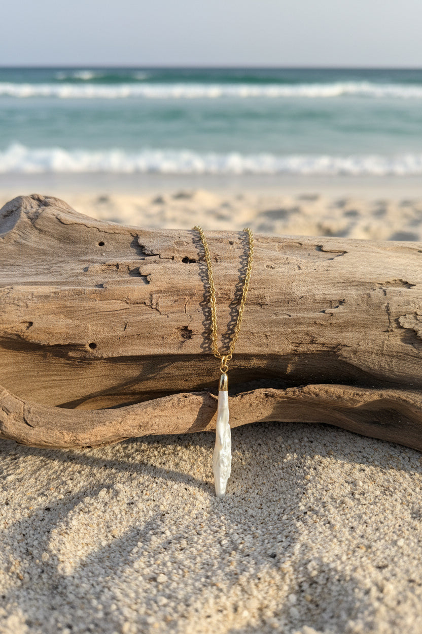 Biwa Stick Freshwater Pearl Necklace Pendent