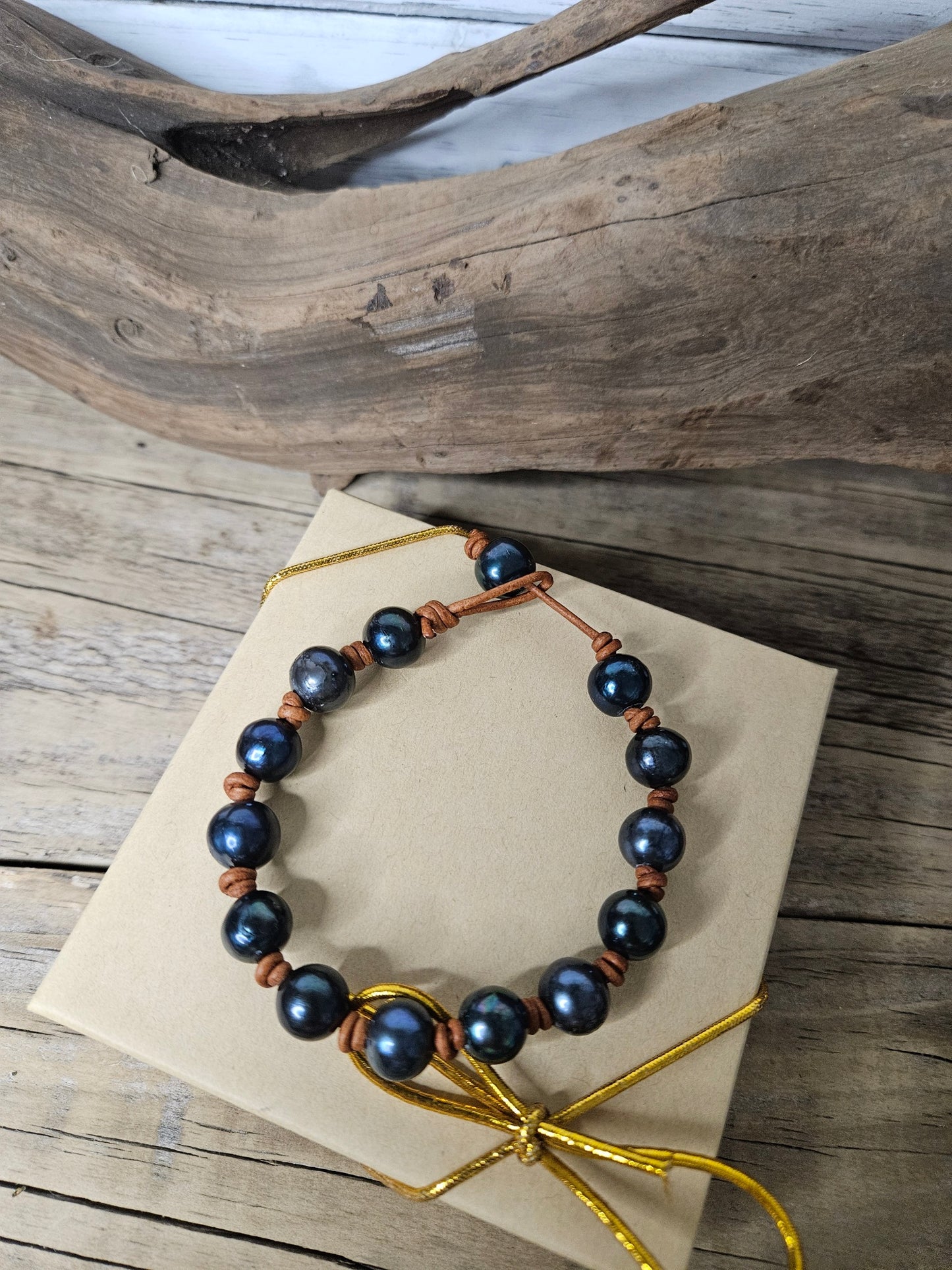 Peacock Pearl Knotted Leather Bracelet: Boho Hippie Jewelry