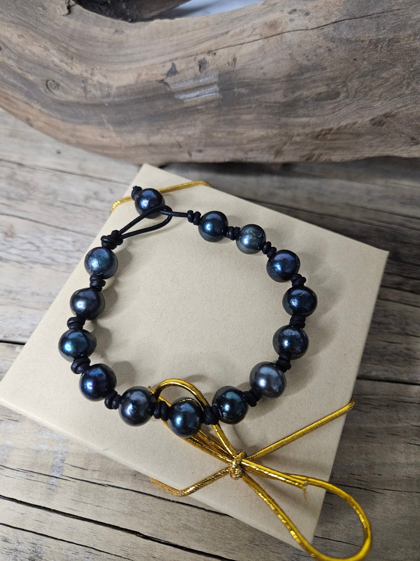 Peacock Pearl Knotted Leather Bracelet: Boho Hippie Jewelry