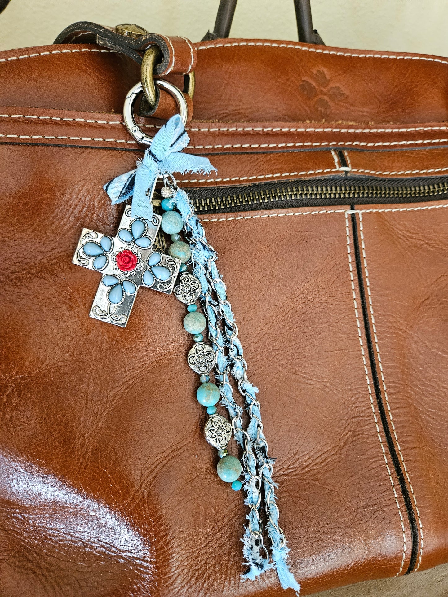 Southwestern Inspired Blue Cross & Magnesite Bandana Purse Charm