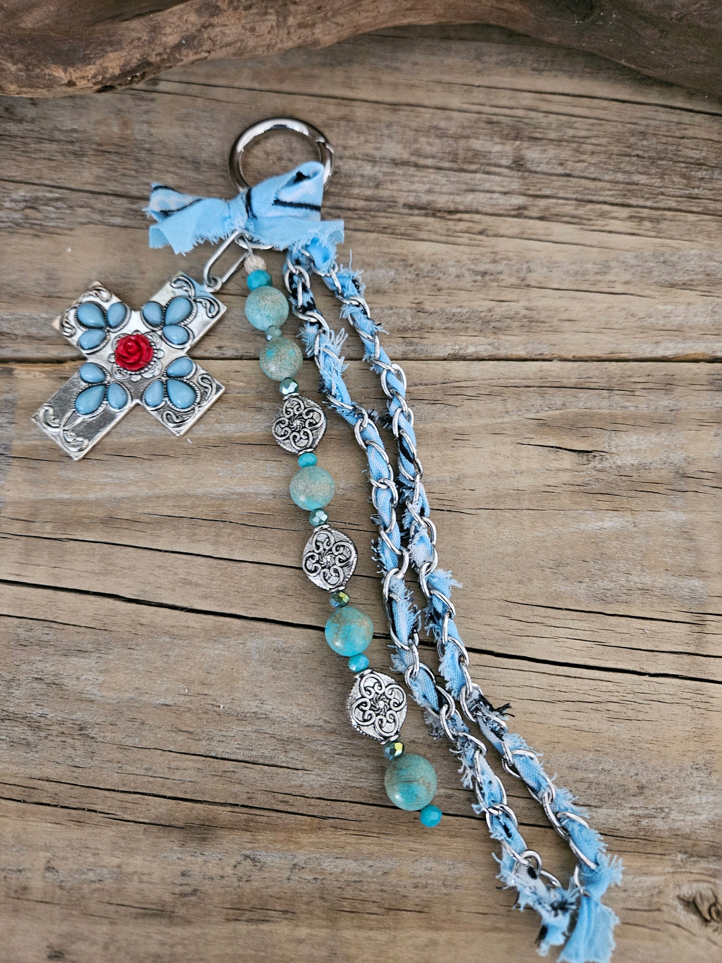 Southwestern Inspired Blue Cross & Magnesite Bandana Purse Charm