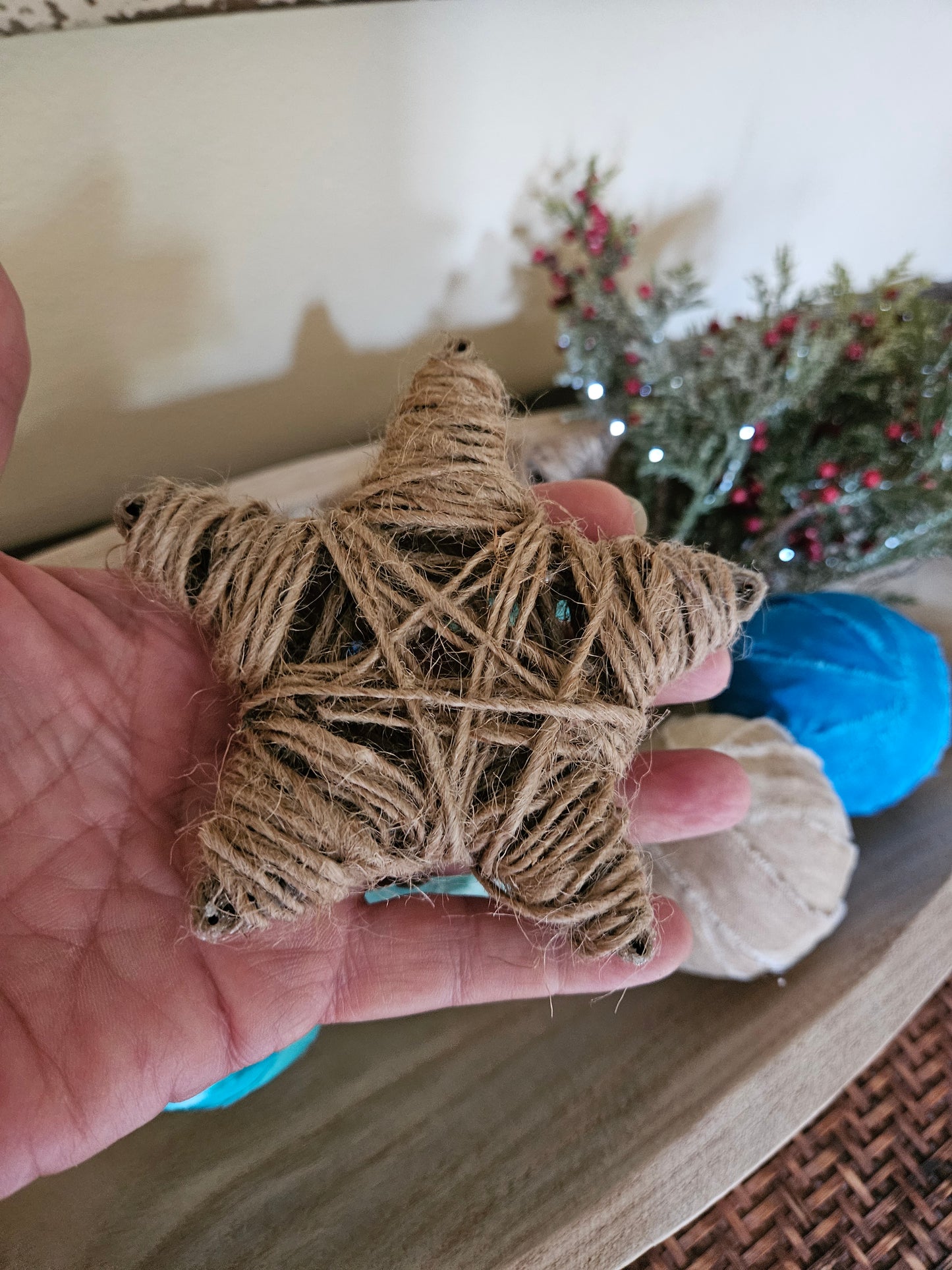 Rustic Beach Cottage Rag Ball & Jute Starfish Holiday Bowl Fillers 9 Piece