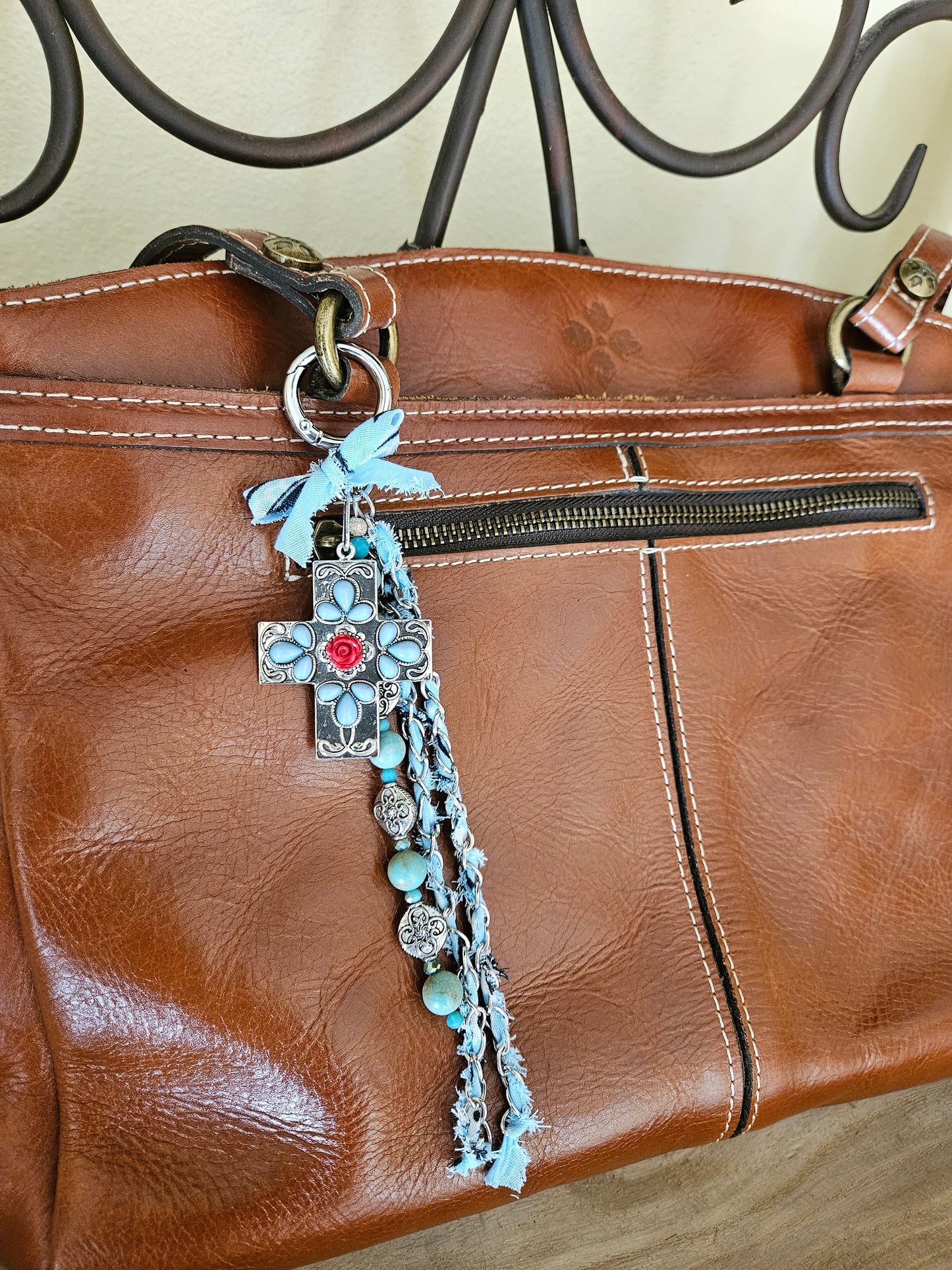 Southwestern Inspired Blue Cross & Magnesite Bandana Purse Charm