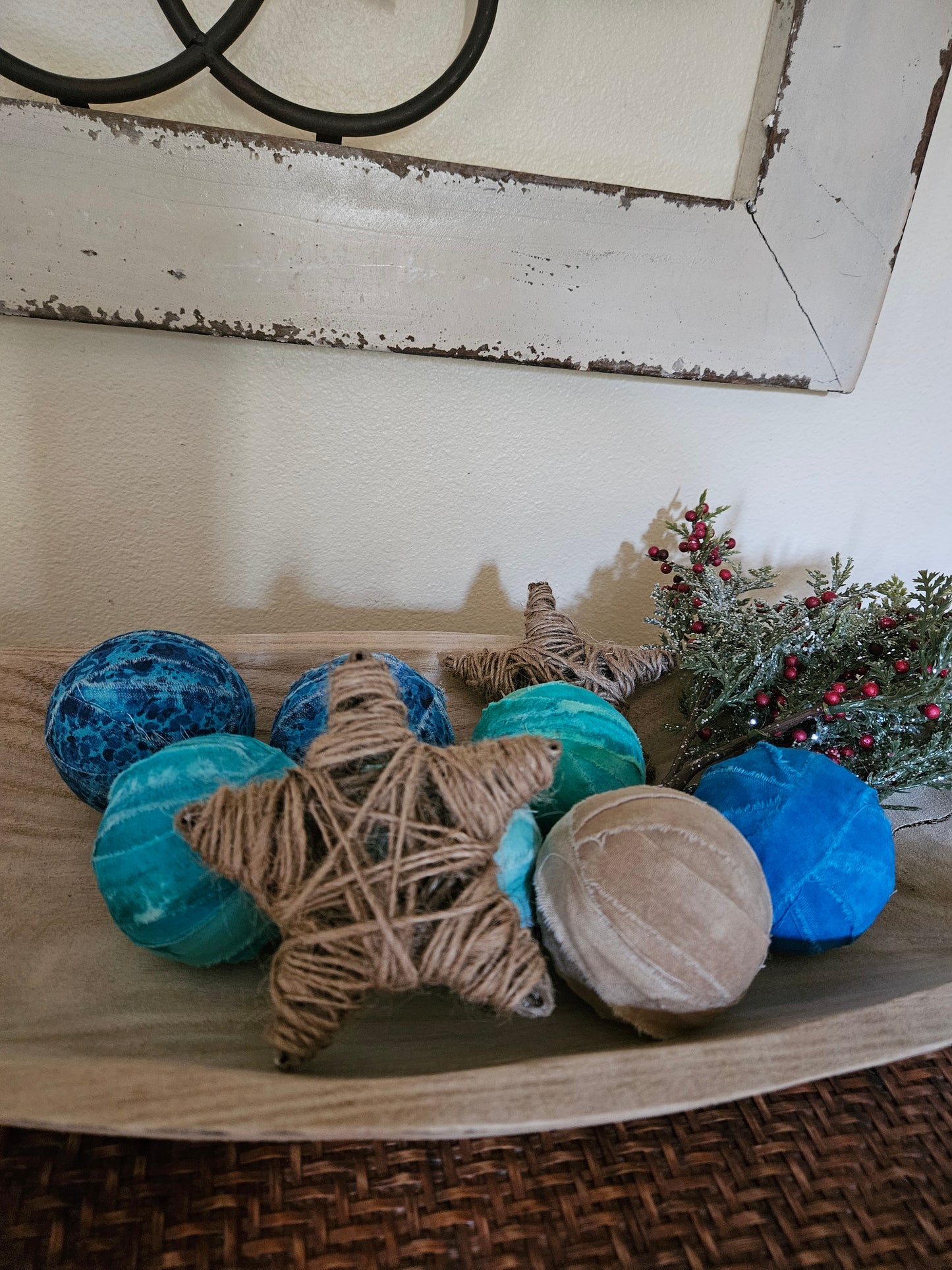 Rustic Beach Cottage Rag Ball & Jute Starfish Holiday Bowl Fillers 9 Piece