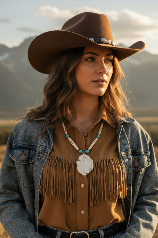 South Western Inspired-White Magnesite Bone Pendent Necklace