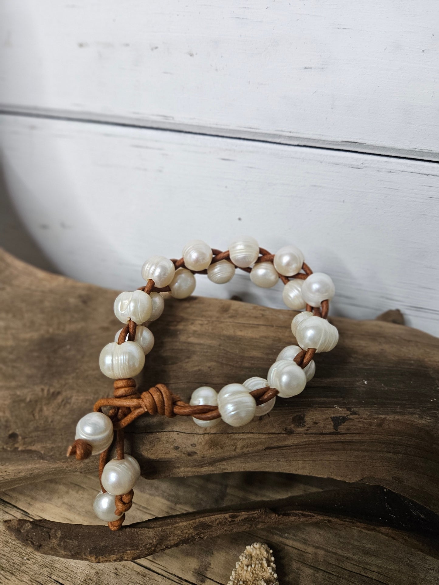 Braided Pearl on Leather Bracelet -Perfect Gift