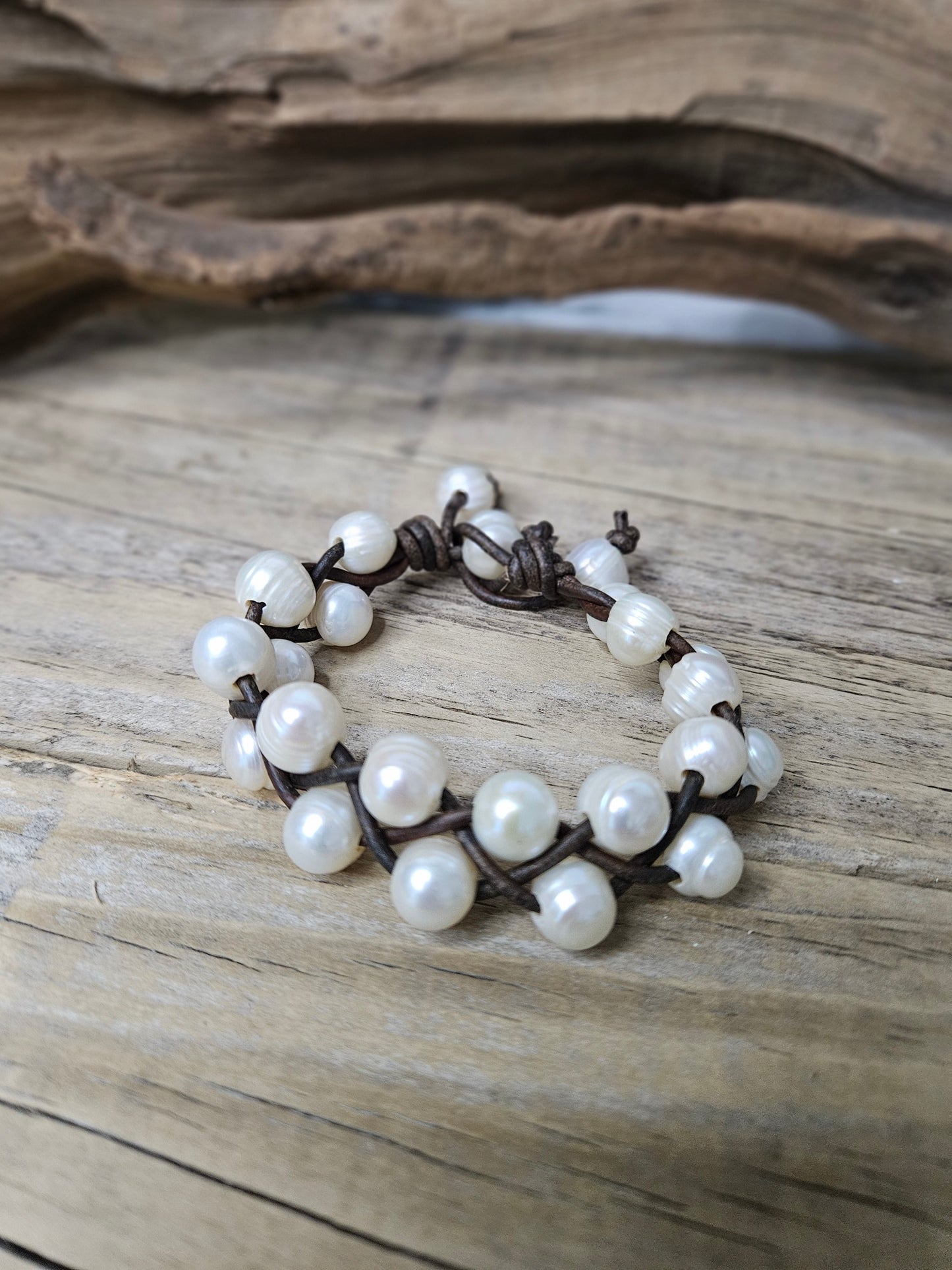 Braided Pearl on Leather Bracelet -Perfect Gift