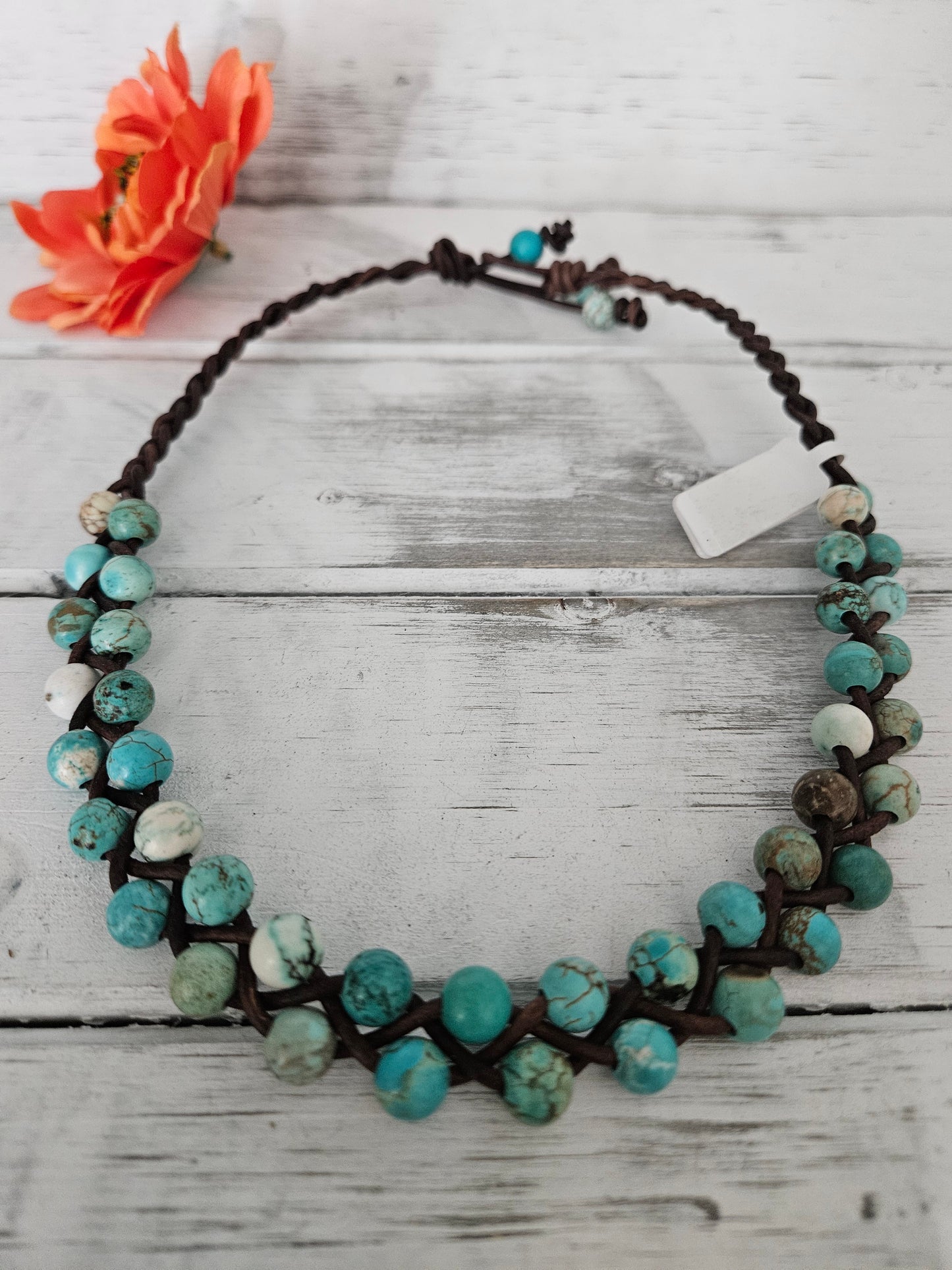 Boho Turquoise Jasper Bead Choker: Braided Leather Necklace