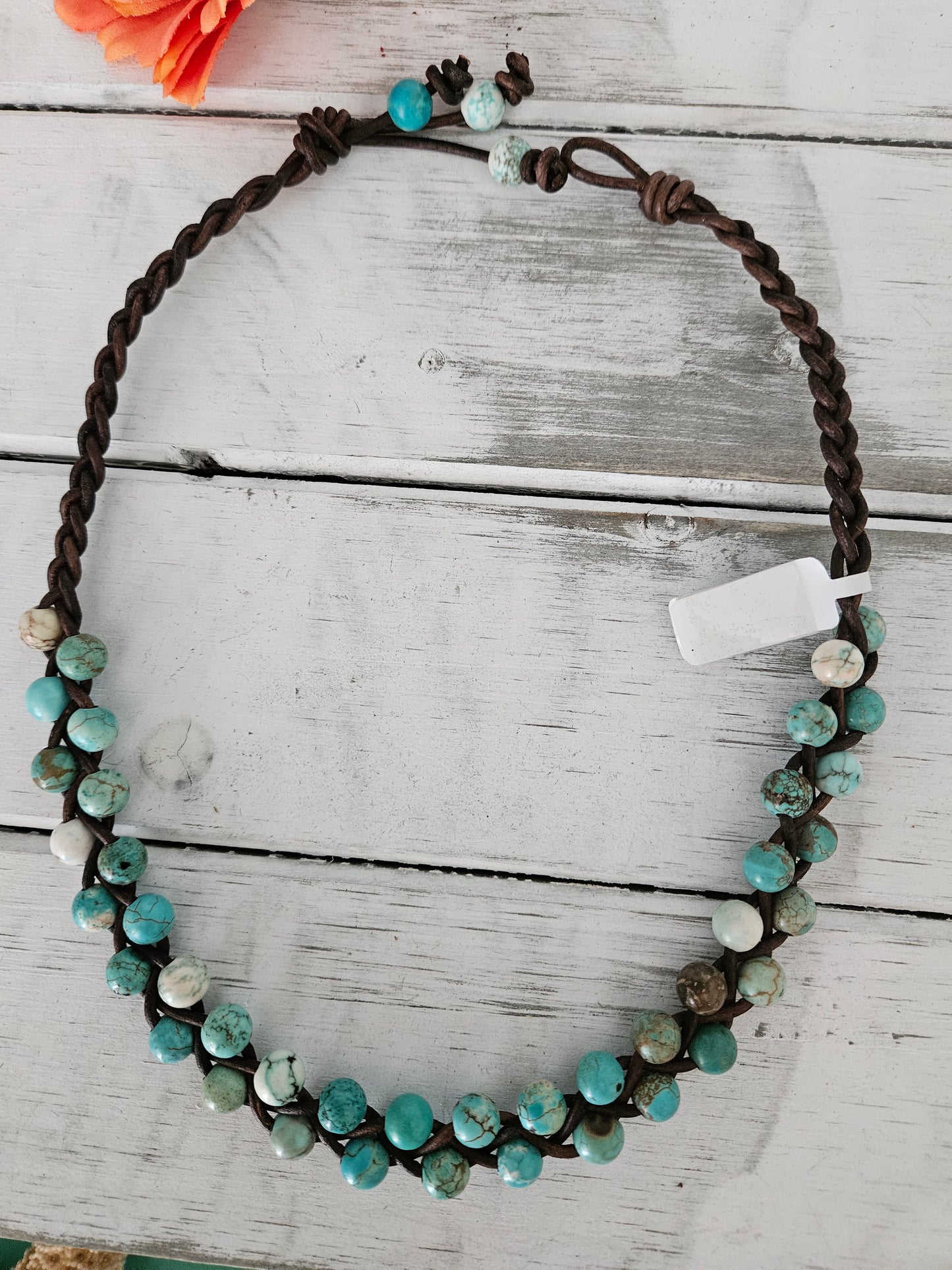 Boho Turquoise Jasper Bead Choker: Braided Leather Necklace