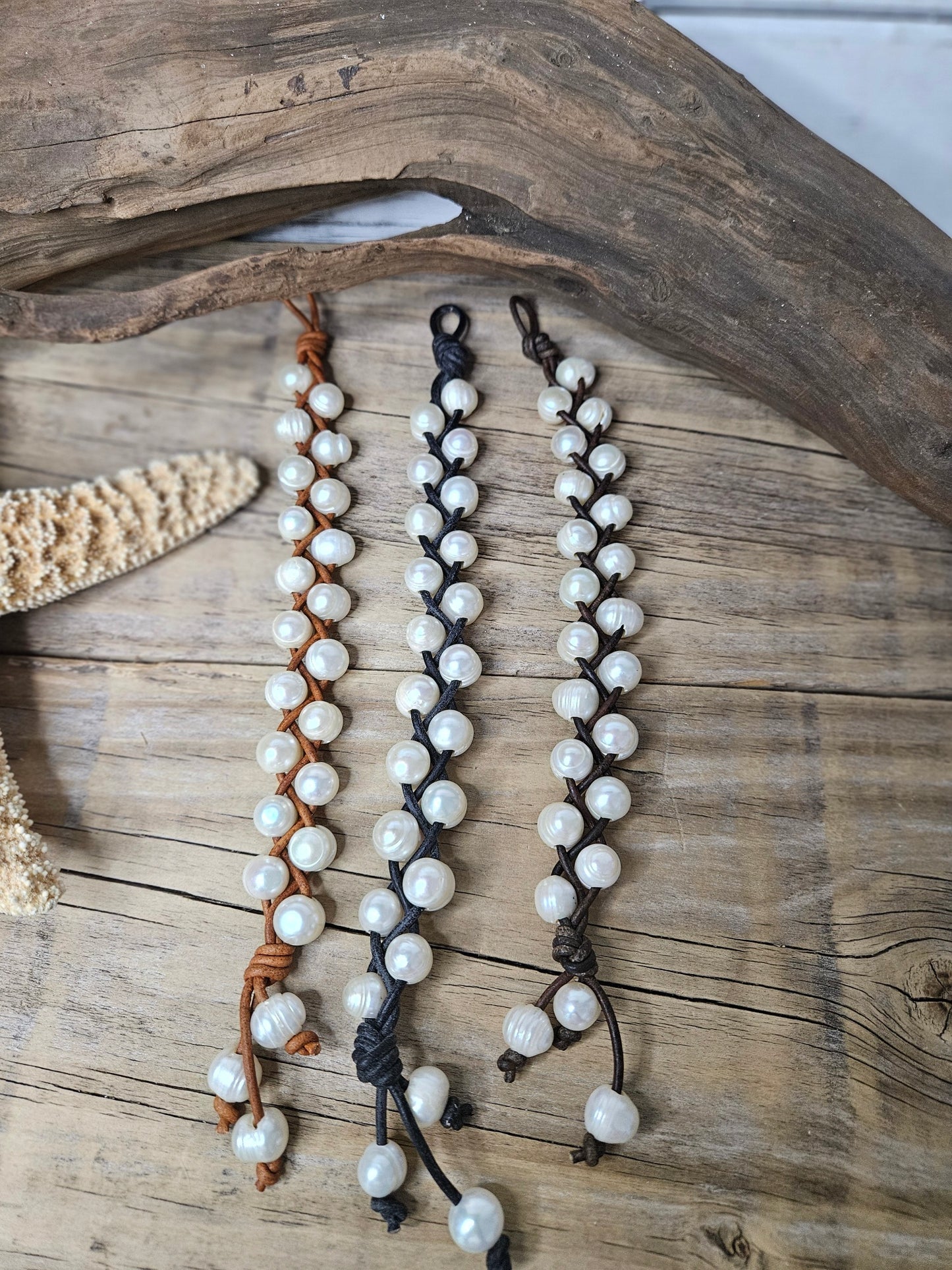 Braided Pearl on Leather Bracelet -Perfect Gift